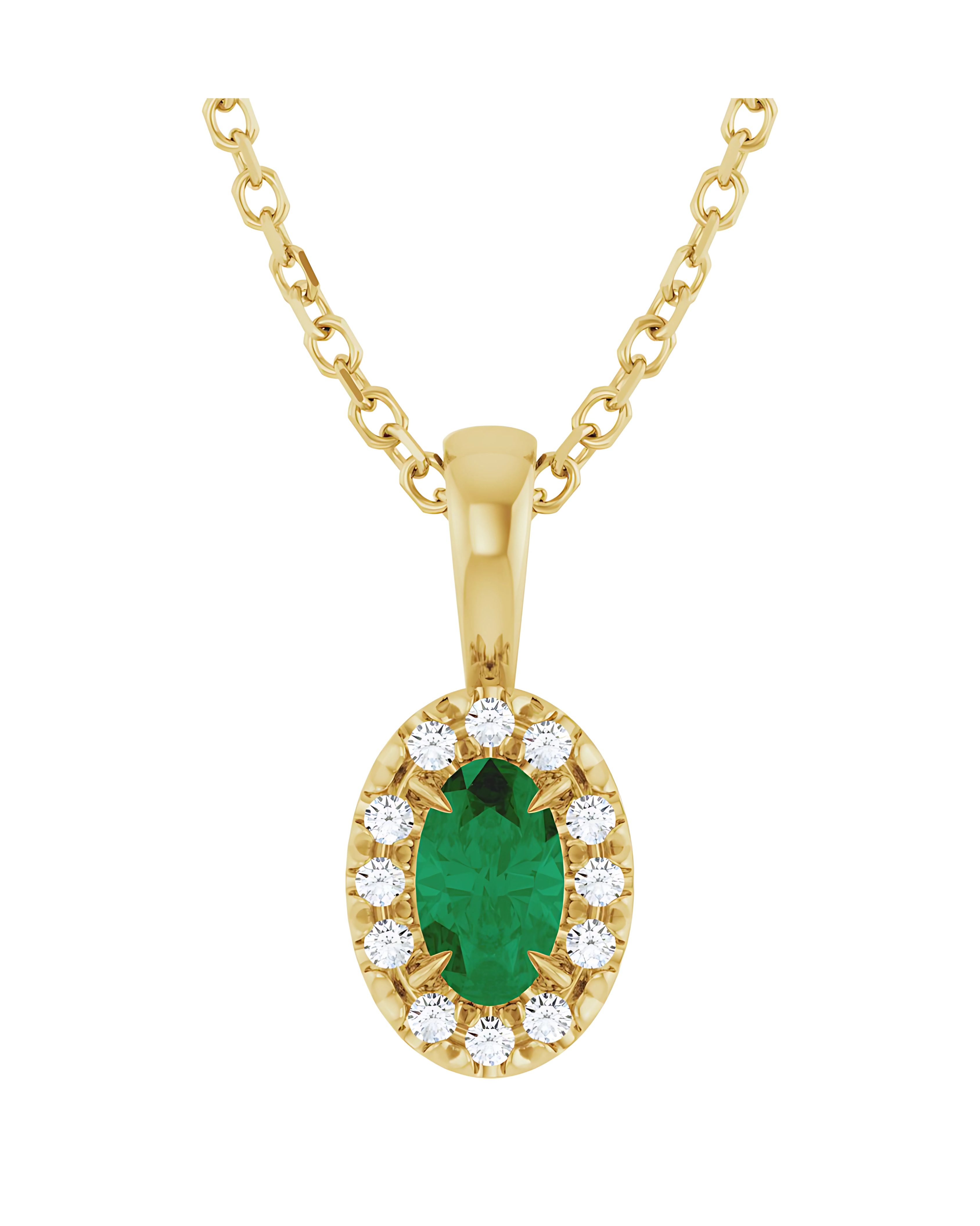 Emerald Diamond Halo Pendant