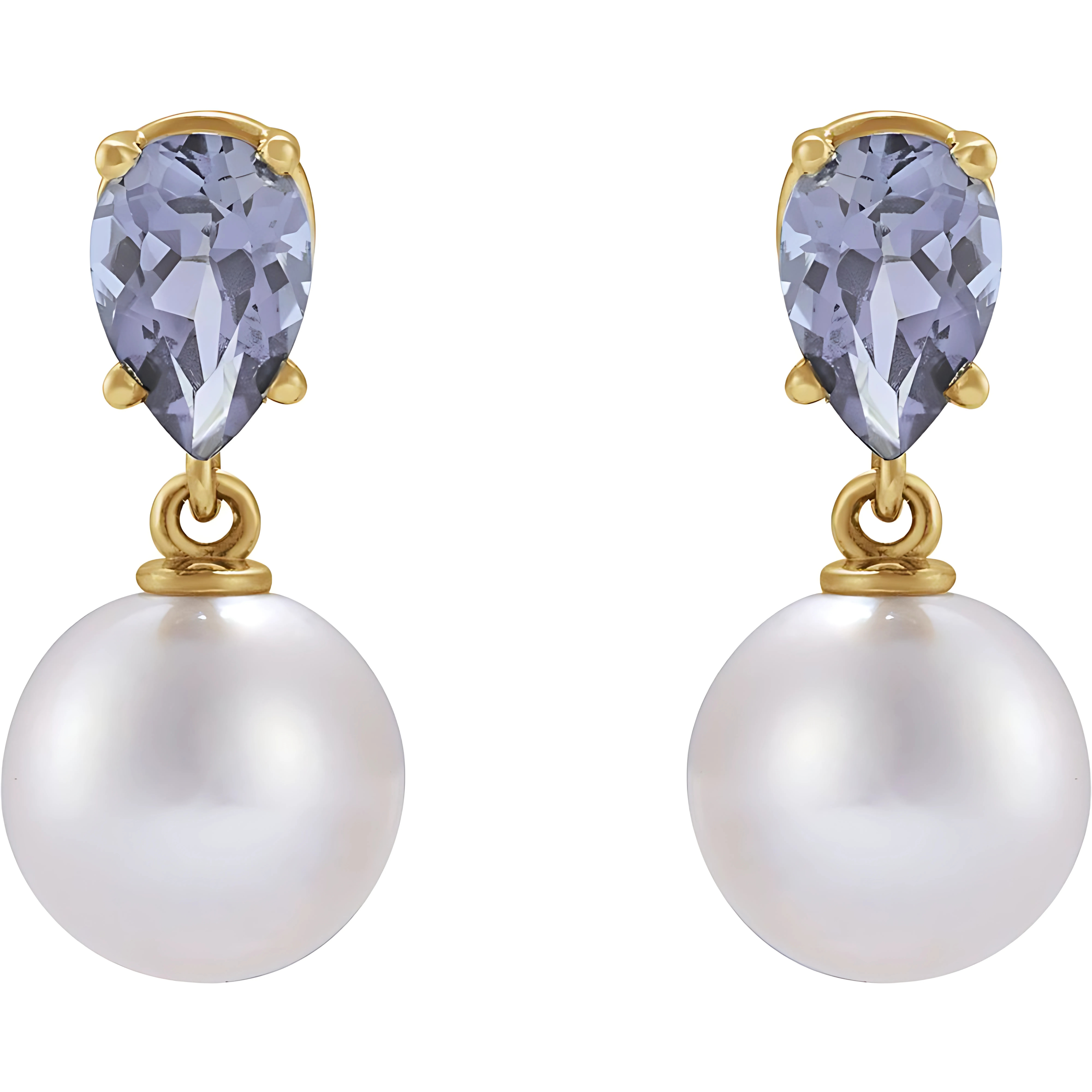 Tanzanite & Akoya Pearl Drop Earrings