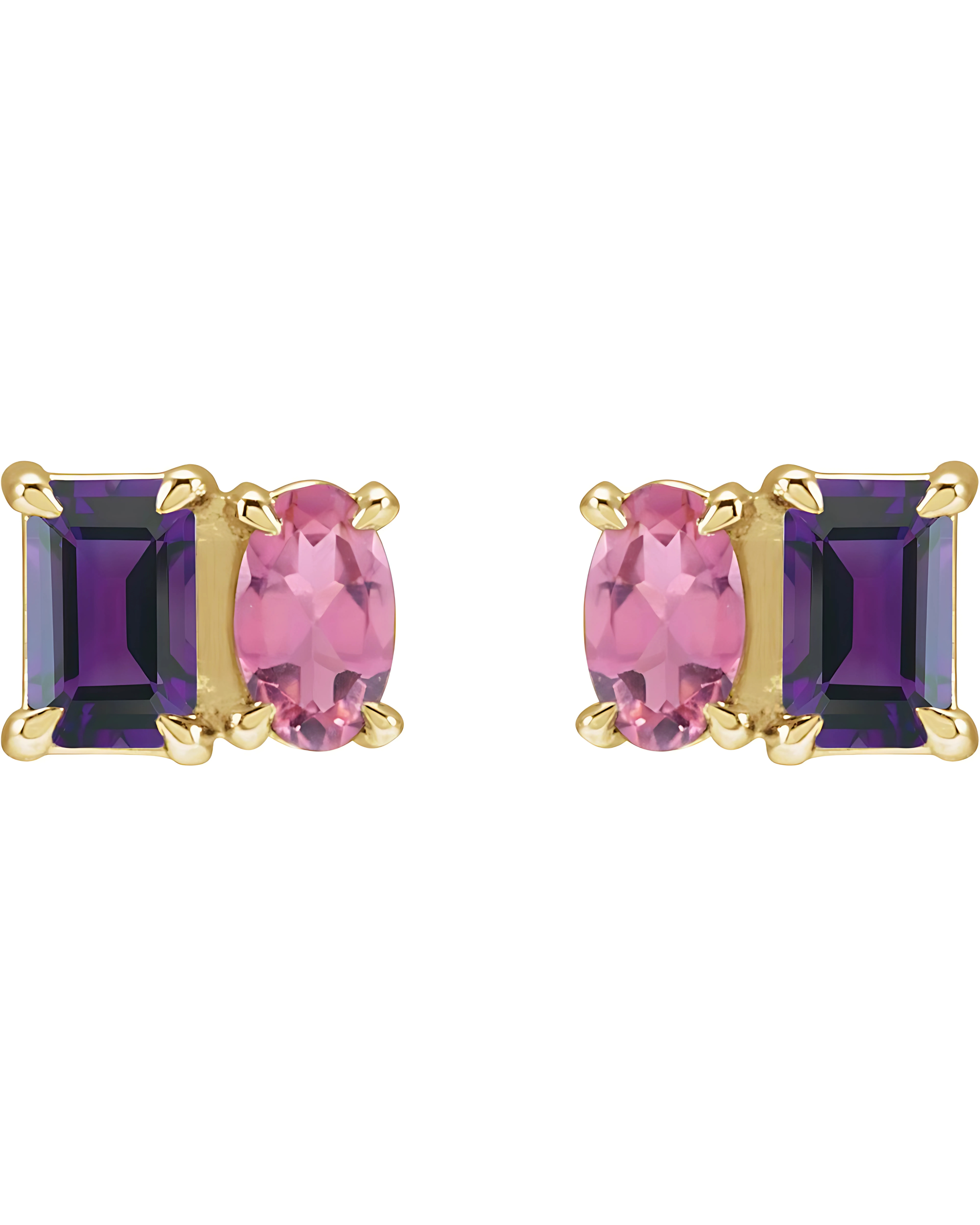 Amethyst & Pink Tourmaline Stud Earrings