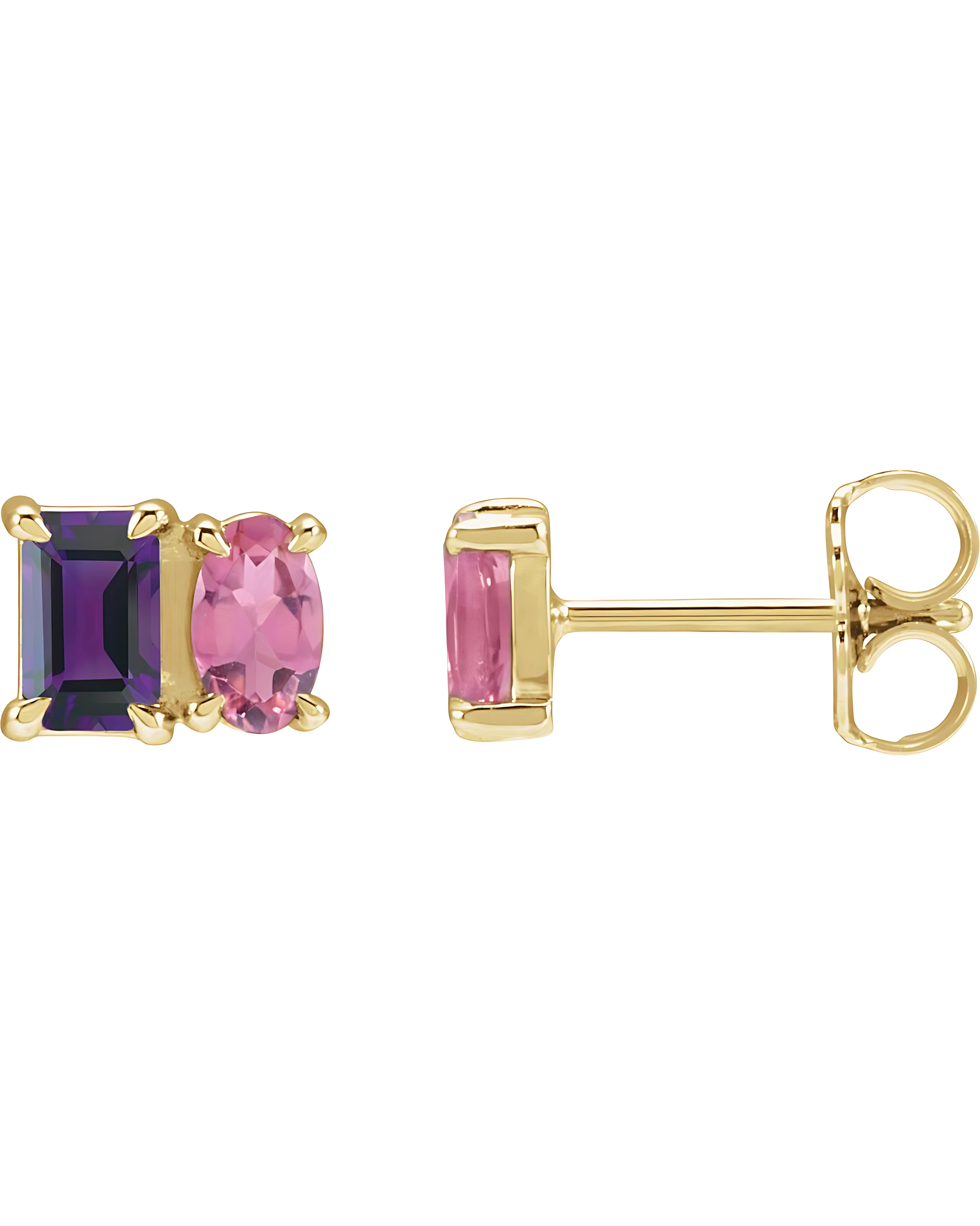 Amethyst & Pink Tourmaline Stud Earrings