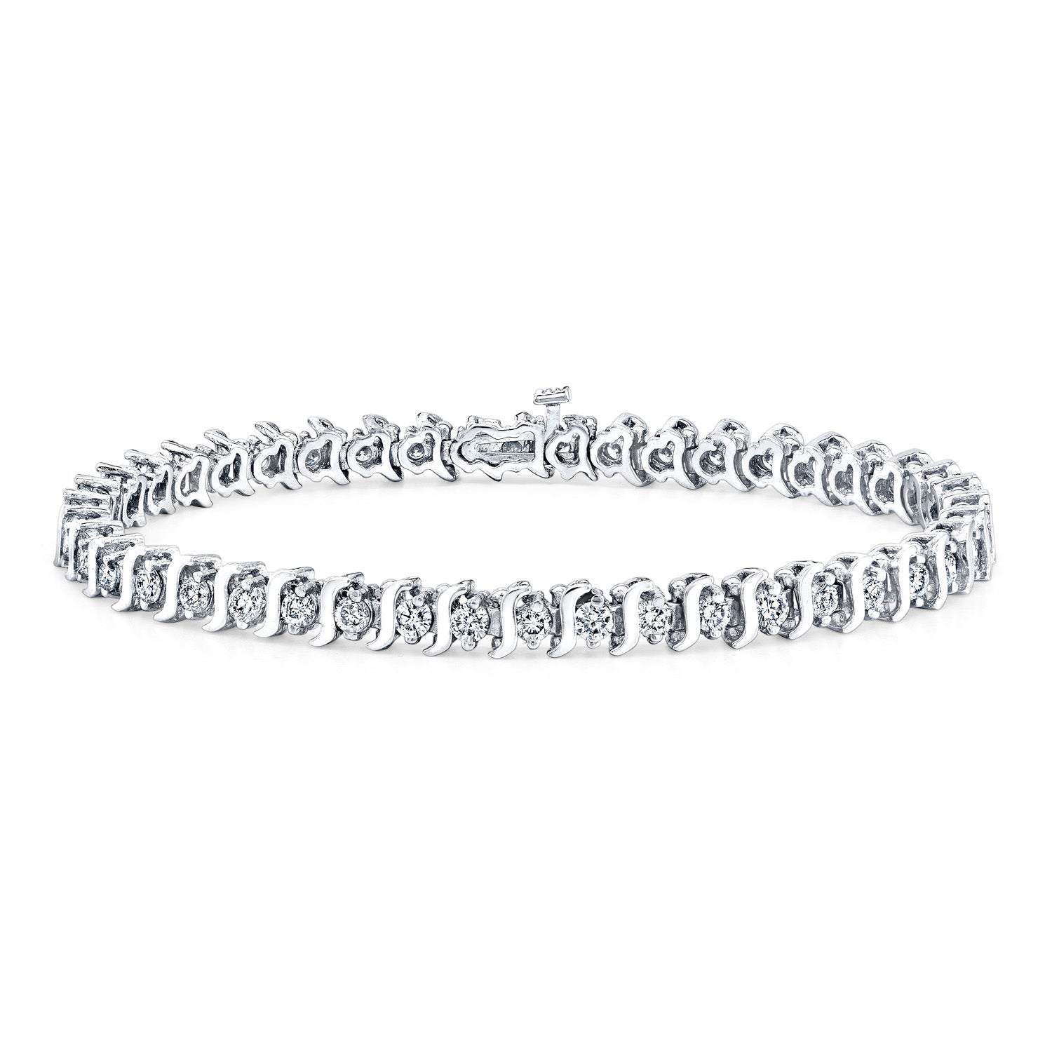 14 Karat Round S-Link Diamond Tennis Bracelet