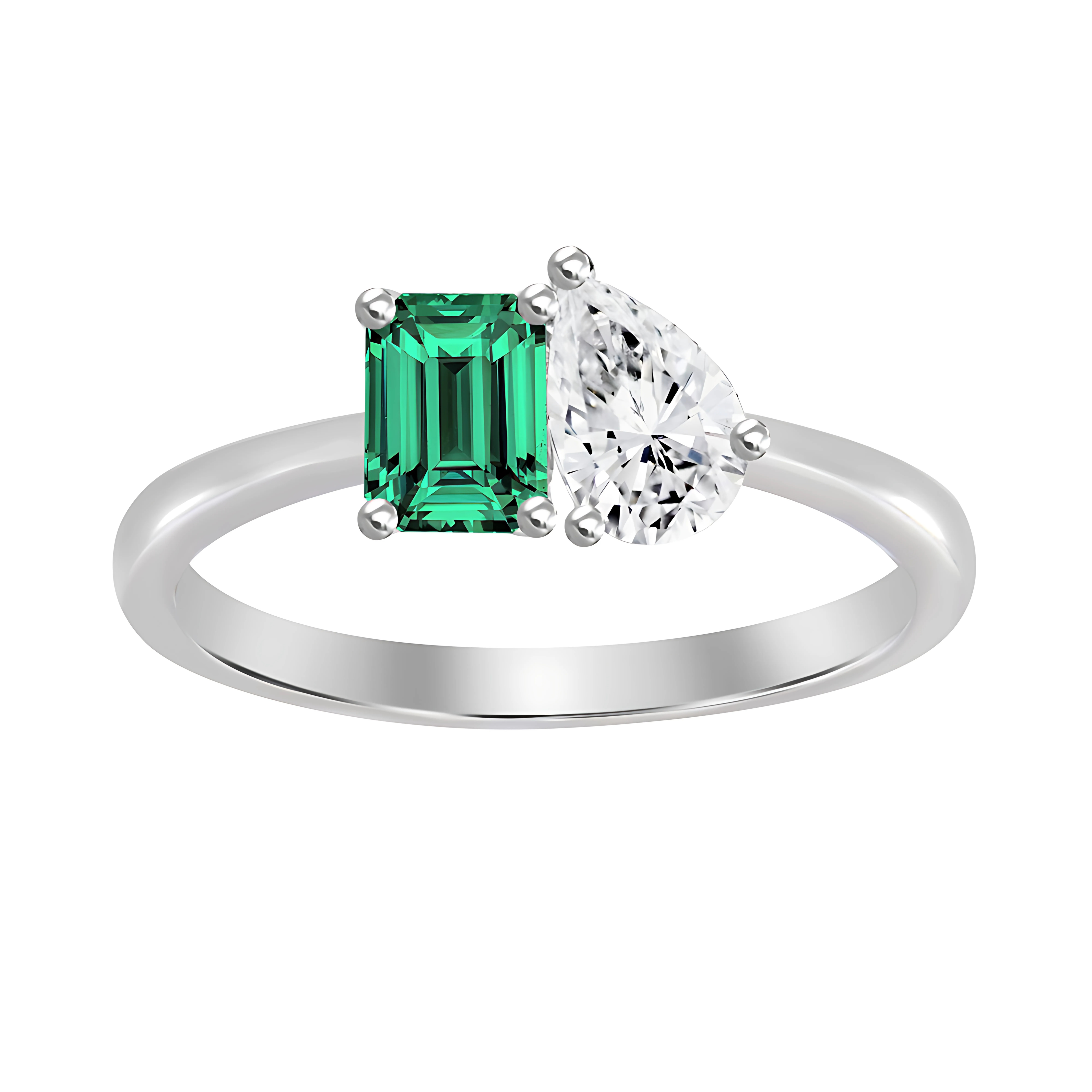 18K Toi et Moi Emerald & Diamond Ring