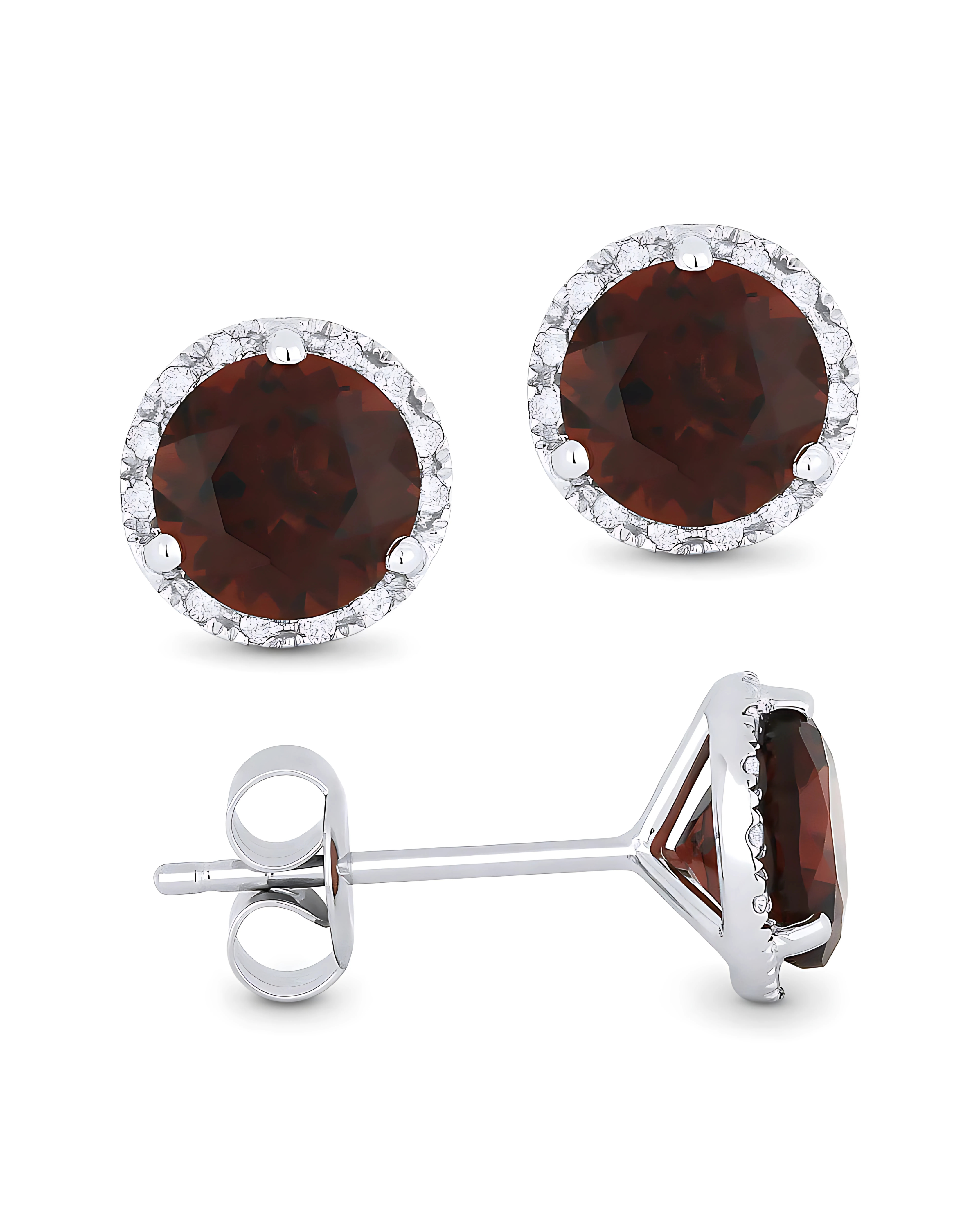 Garnet Halo Diamond Studs