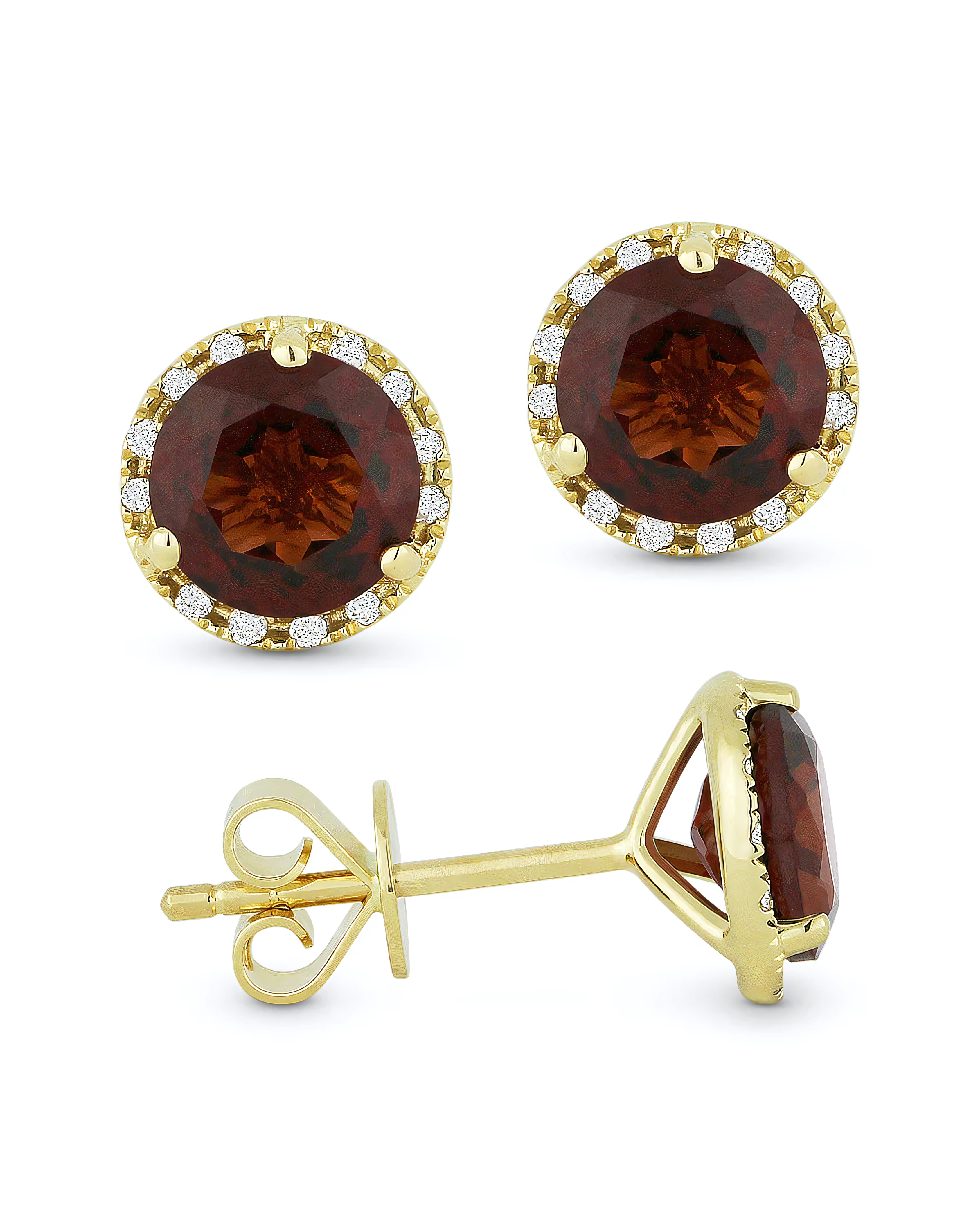 Garnet Halo Diamond Studs