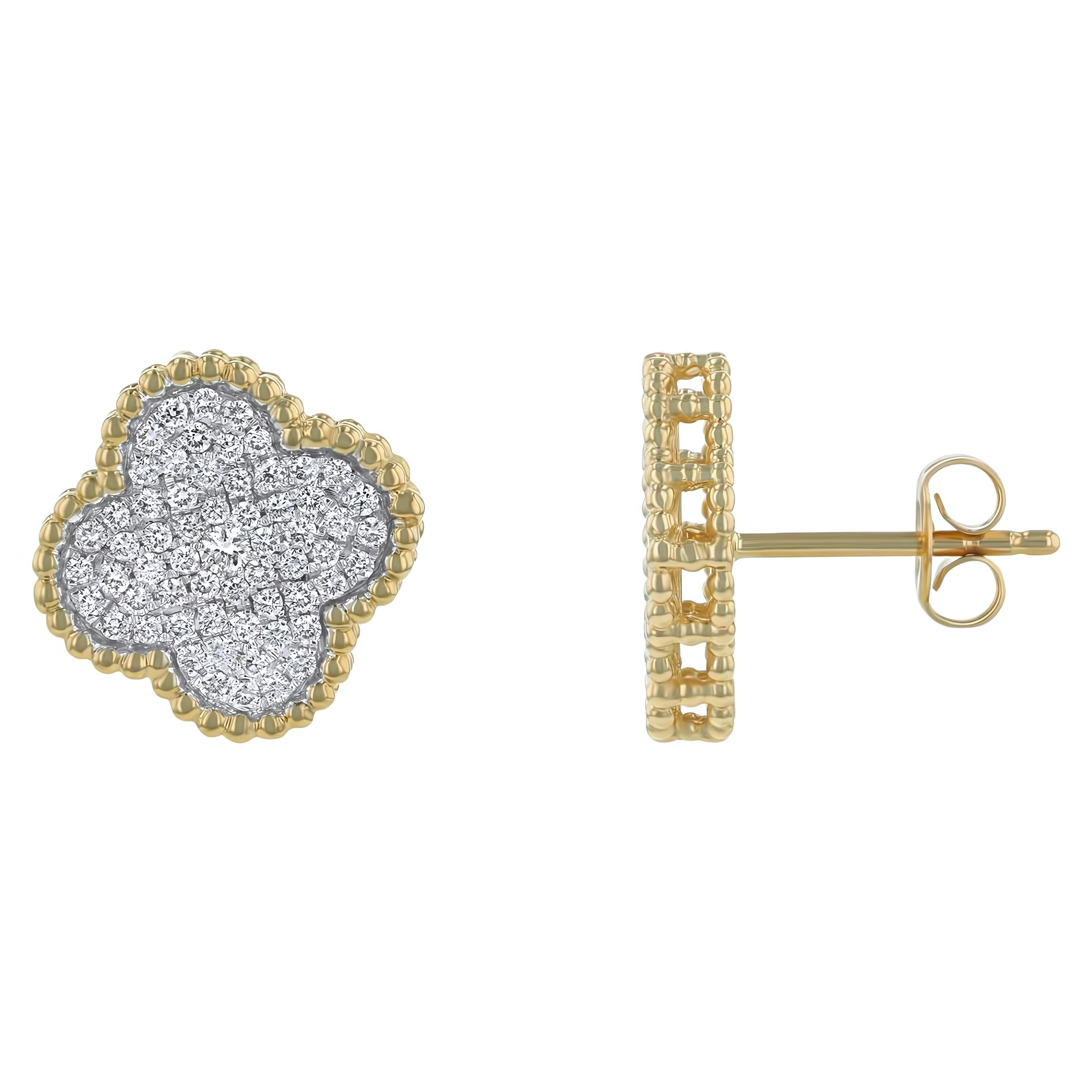 Yellow Gold 0.55ct Diamonds Clover Stud Earrings