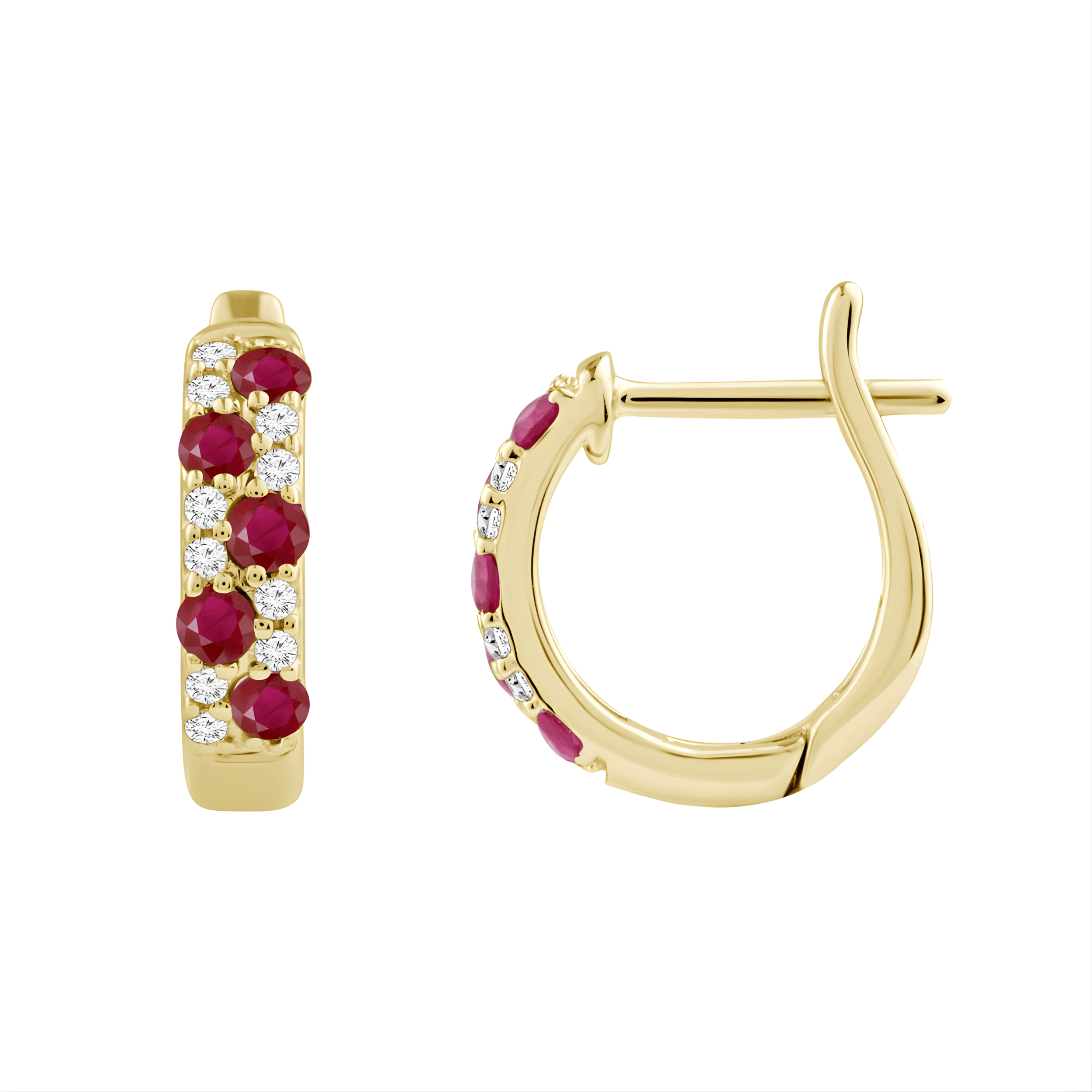 Ruby & Diamond Huggie Hoop Earrings