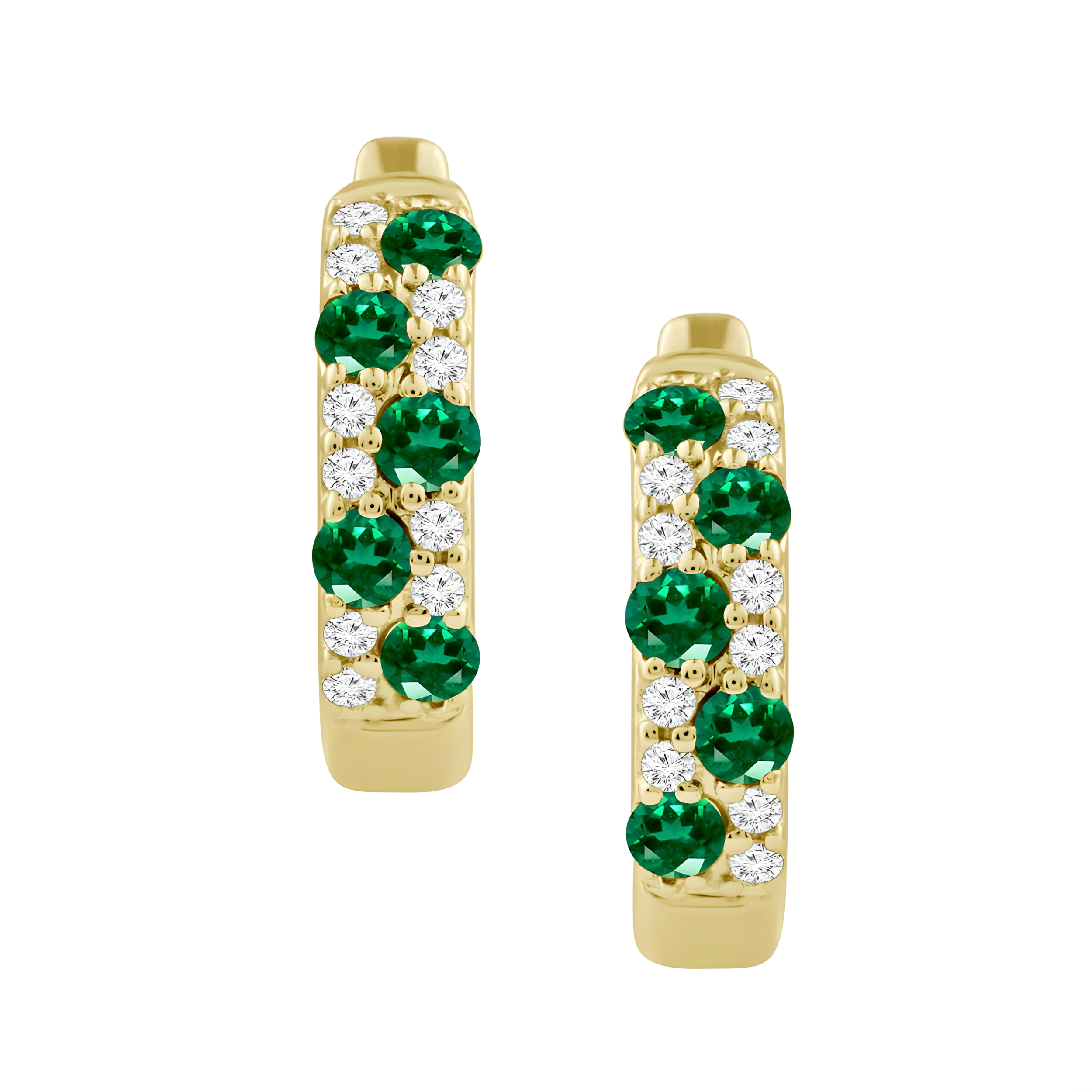 Emerald & Diamond Huggie Hoop Earrings