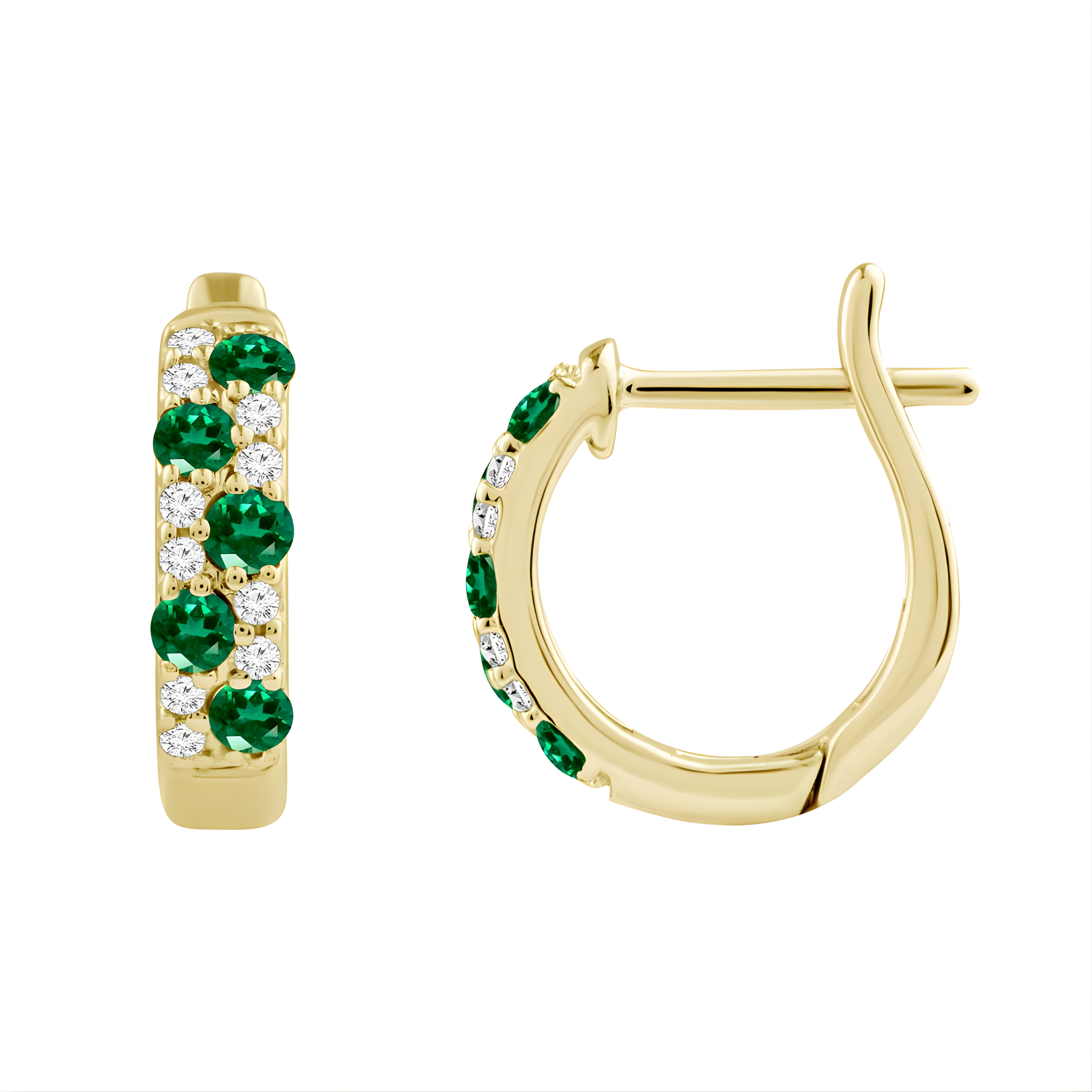Emerald & Diamond Huggie Hoop Earrings