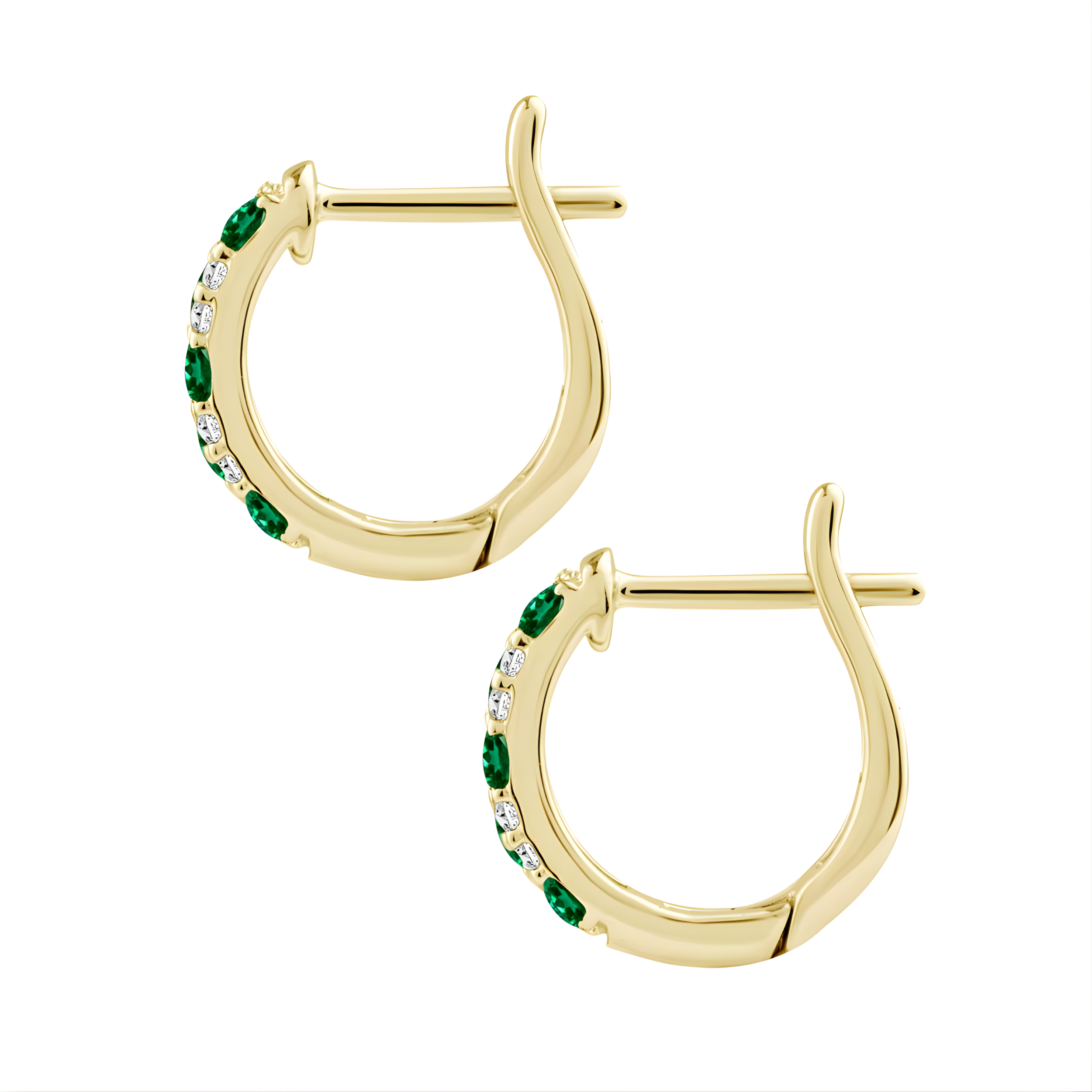 Emerald & Diamond Huggie Hoop Earrings