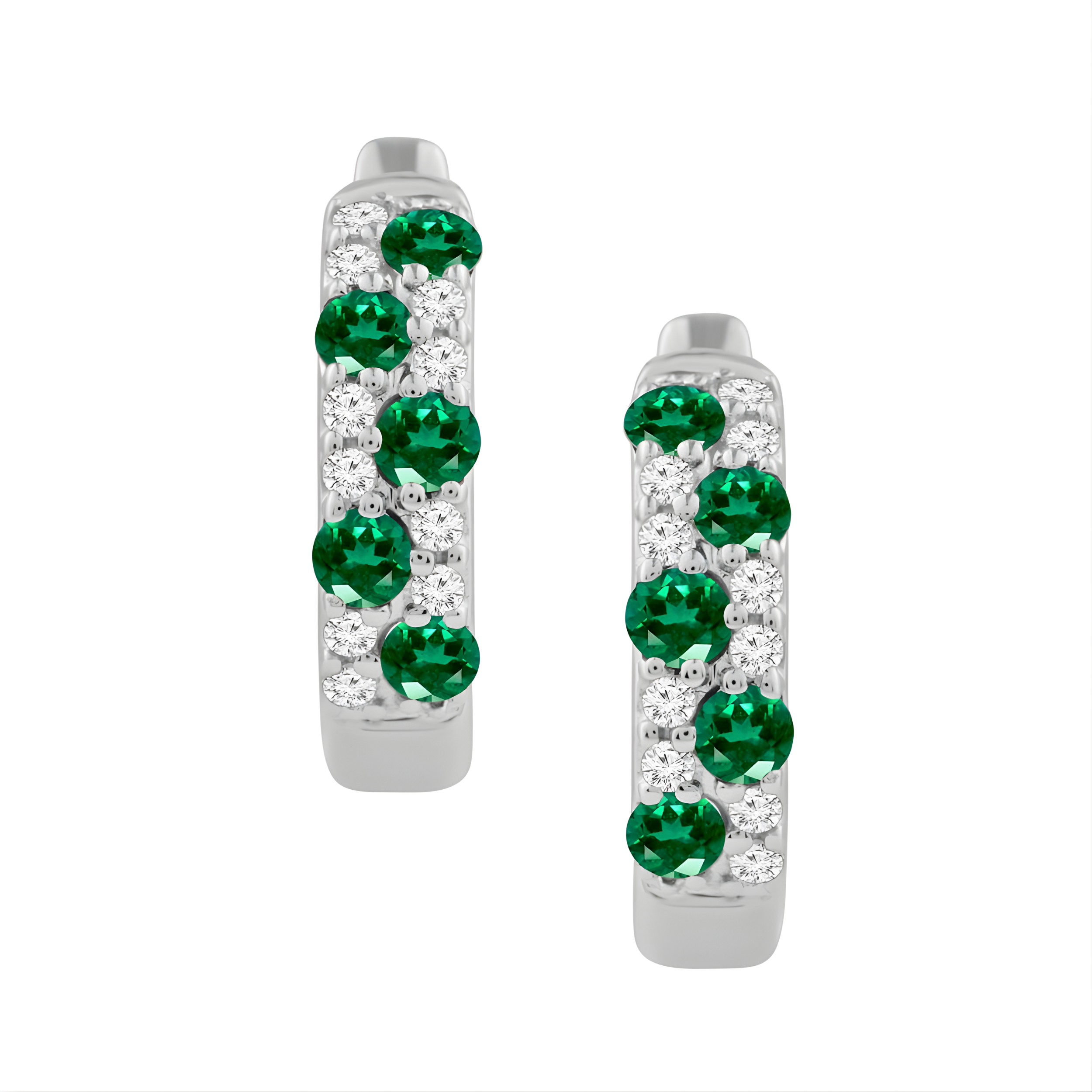 Emerald & Diamond Huggie Hoop Earrings