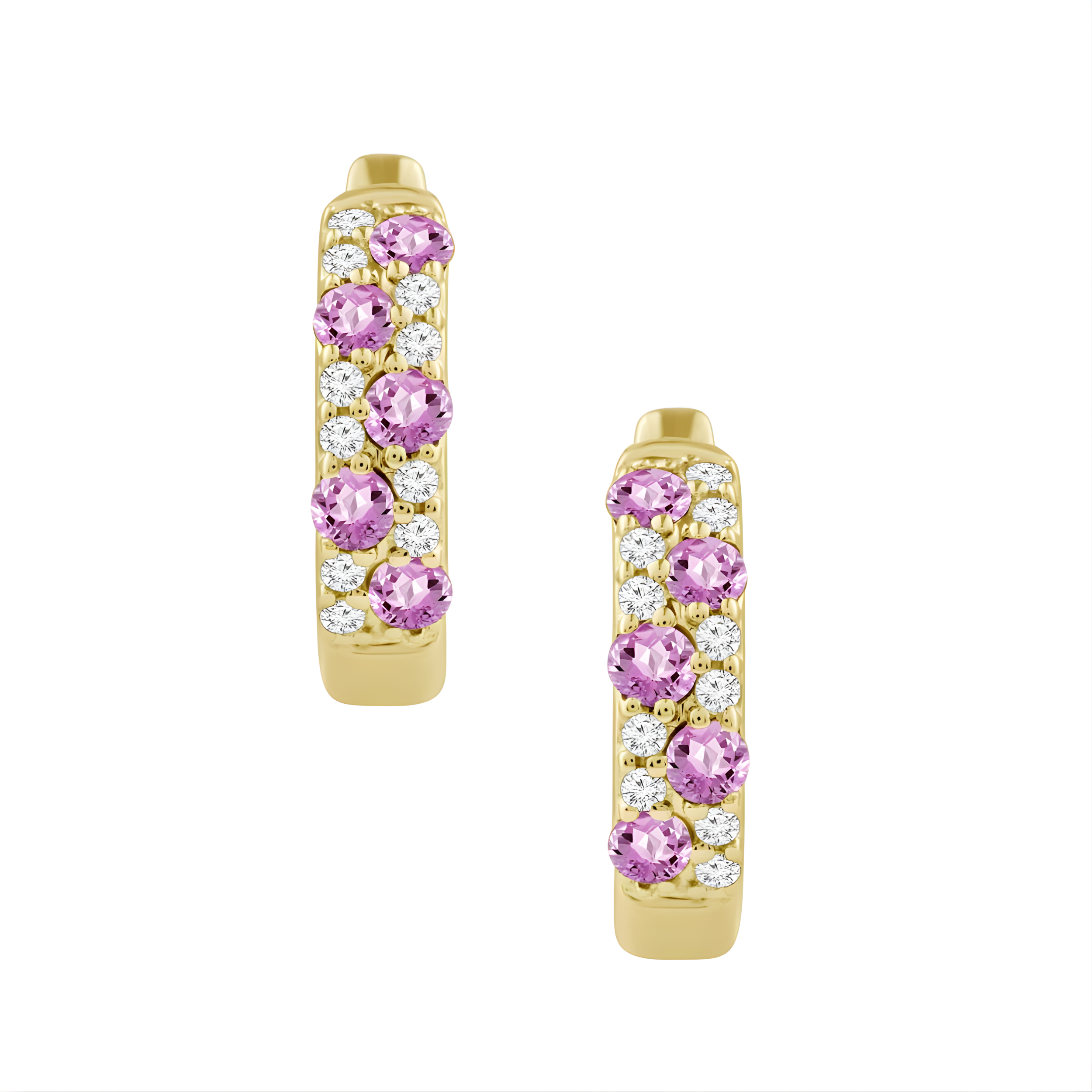 Pink Sapphire & Diamond Huggie Hoop Earrings