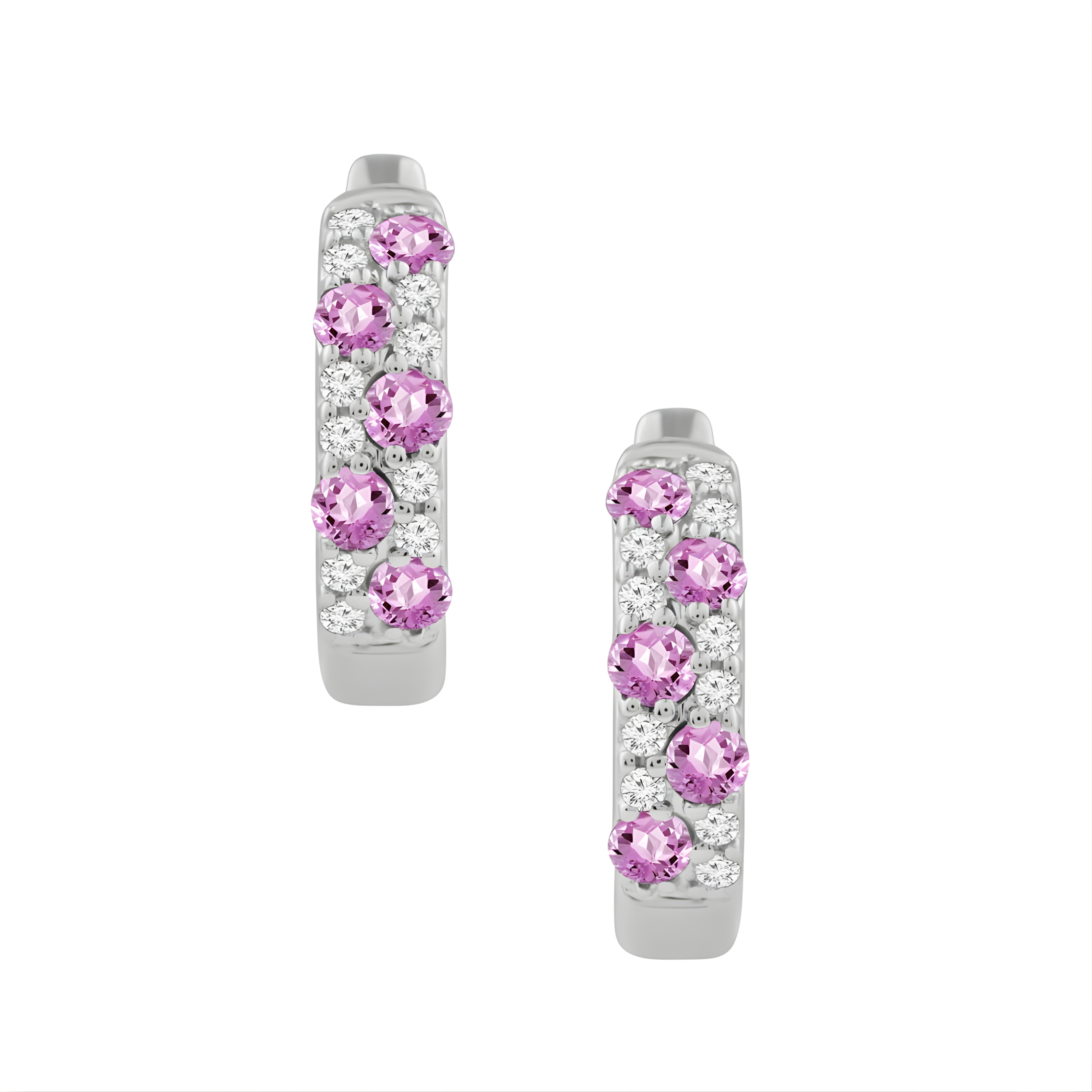 Pink Sapphire & Diamond Huggie Hoop Earrings