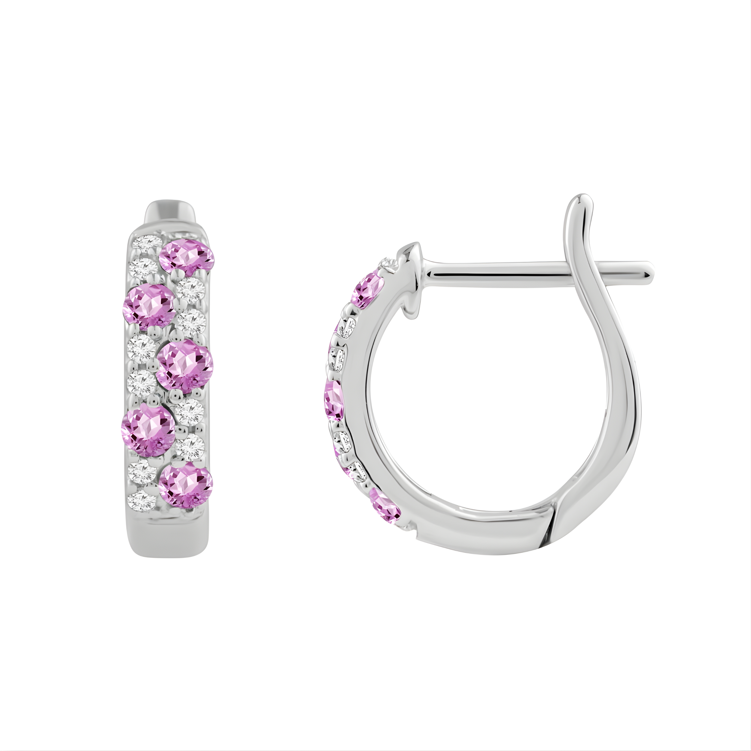 Pink Sapphire & Diamond Huggie Hoop Earrings