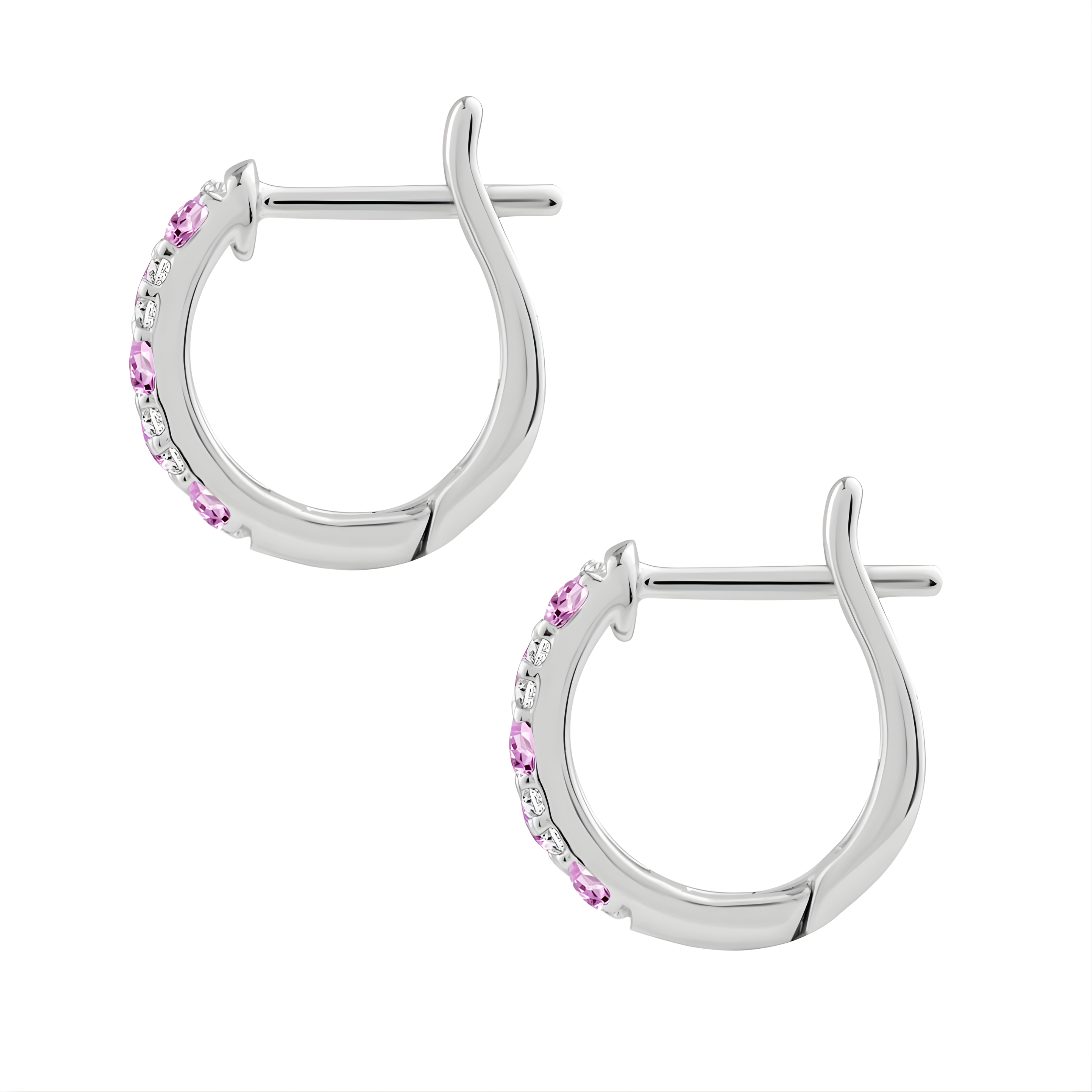 Pink Sapphire & Diamond Huggie Hoop Earrings