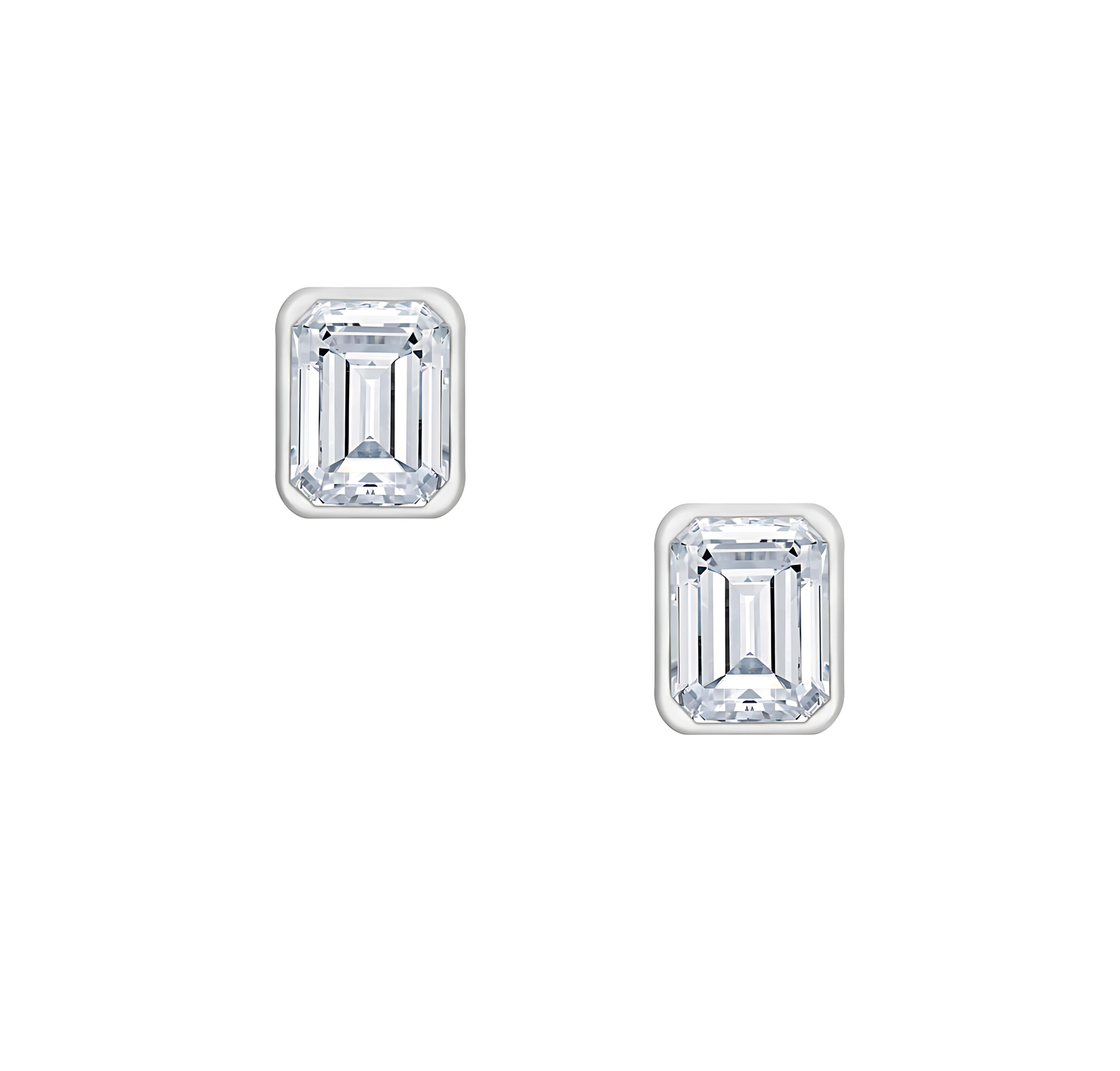 18 Karat .55ct Emerald Cut Bezel Set Stud Earrings