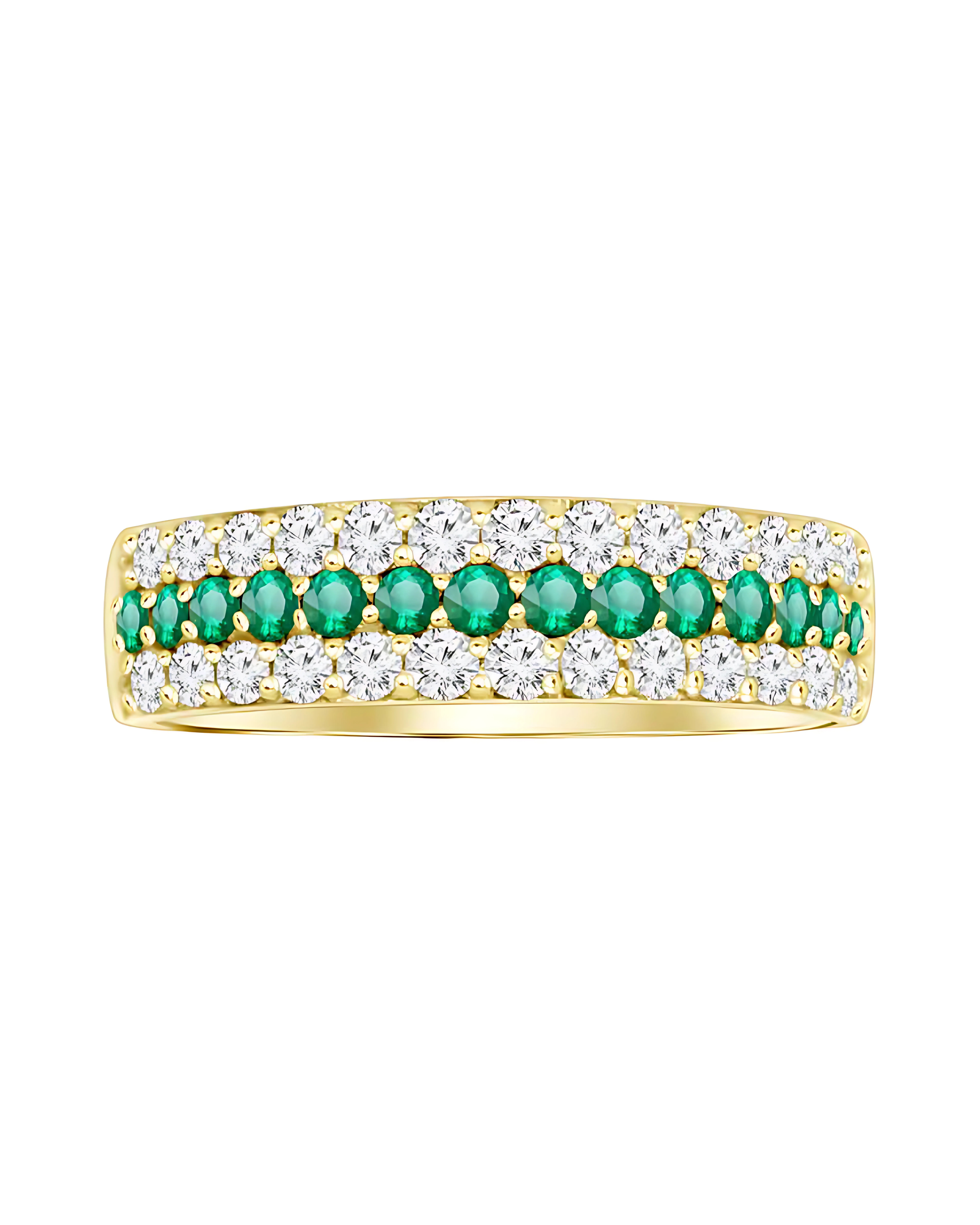 Emerald & Diamond Three Row Ring