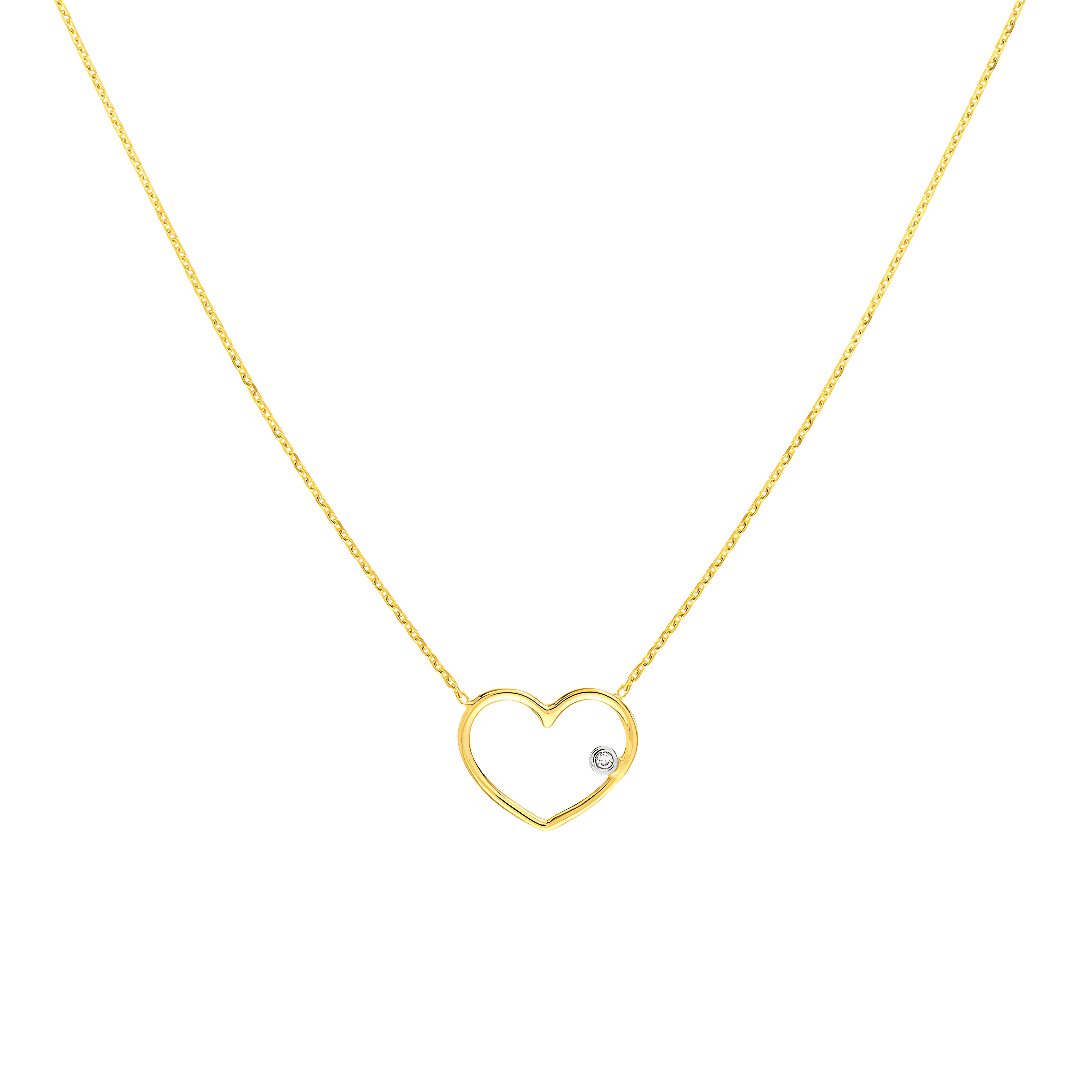 Two-tone Open Wire Heart Necklace with Diamond