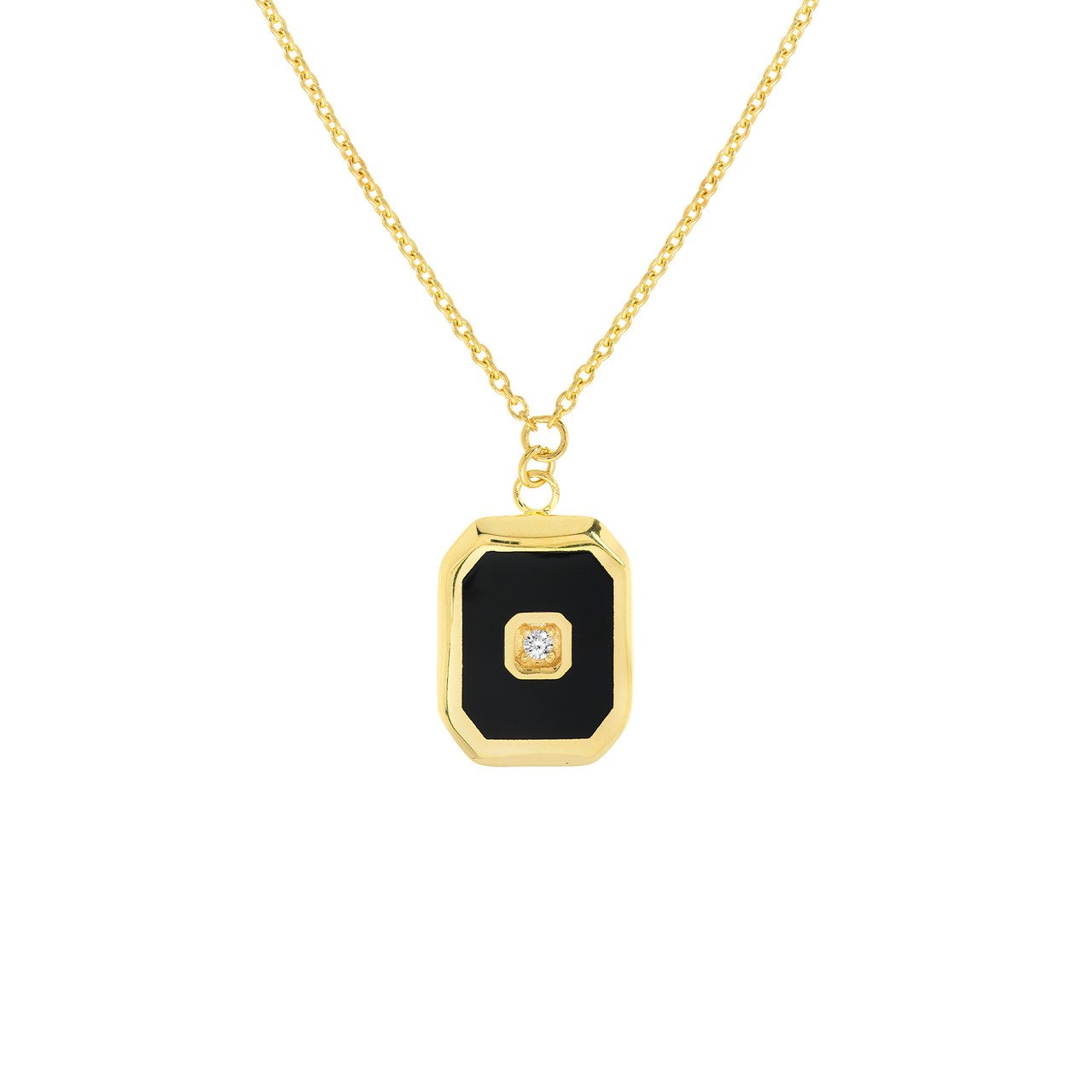 14K Yellow Gold Black Enamel Octagon Enamel Necklace