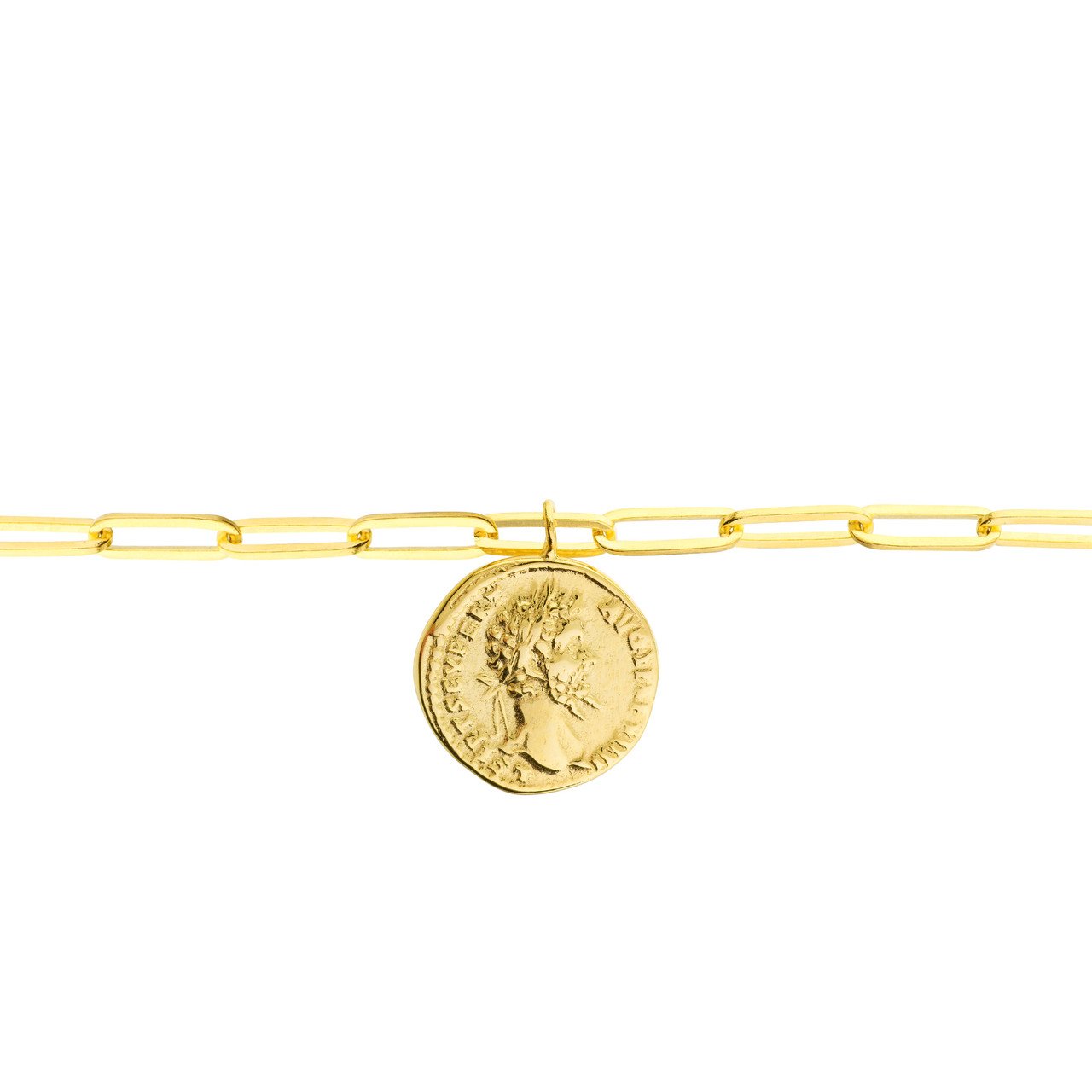 14K Yellow Gold Coin Bracelet on Paperclip Style Bracelet