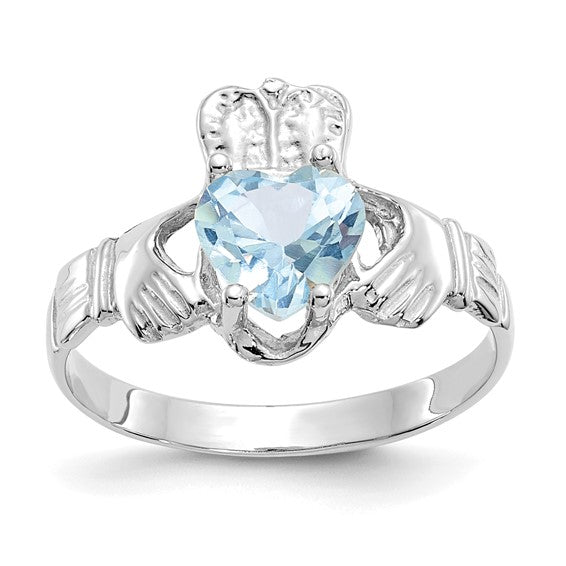Aquamarine Claddagh Ring - March - Hannoush Jewelers | Silva Family Franchises