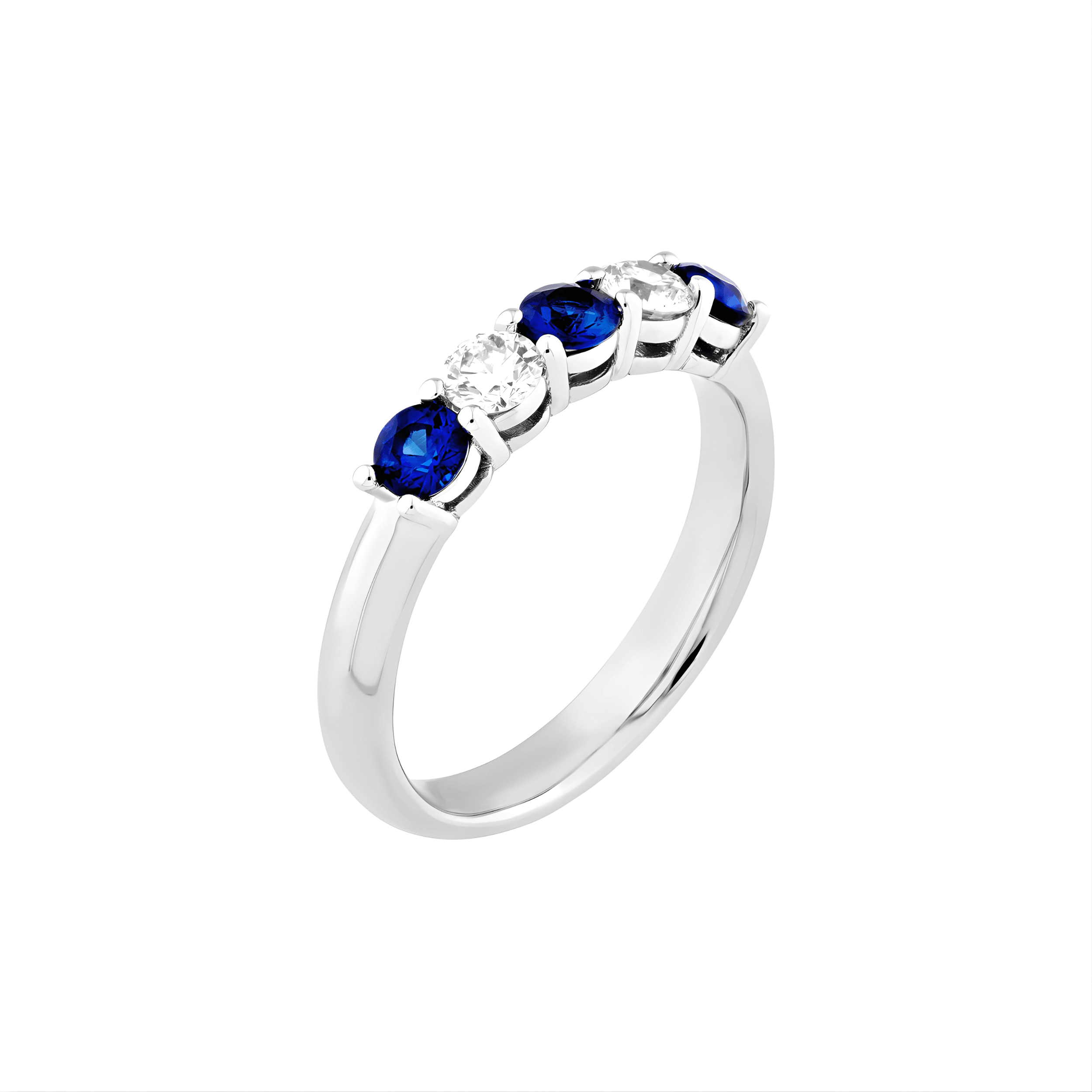 5 Stone Alternating Diamond and Sapphire Ring