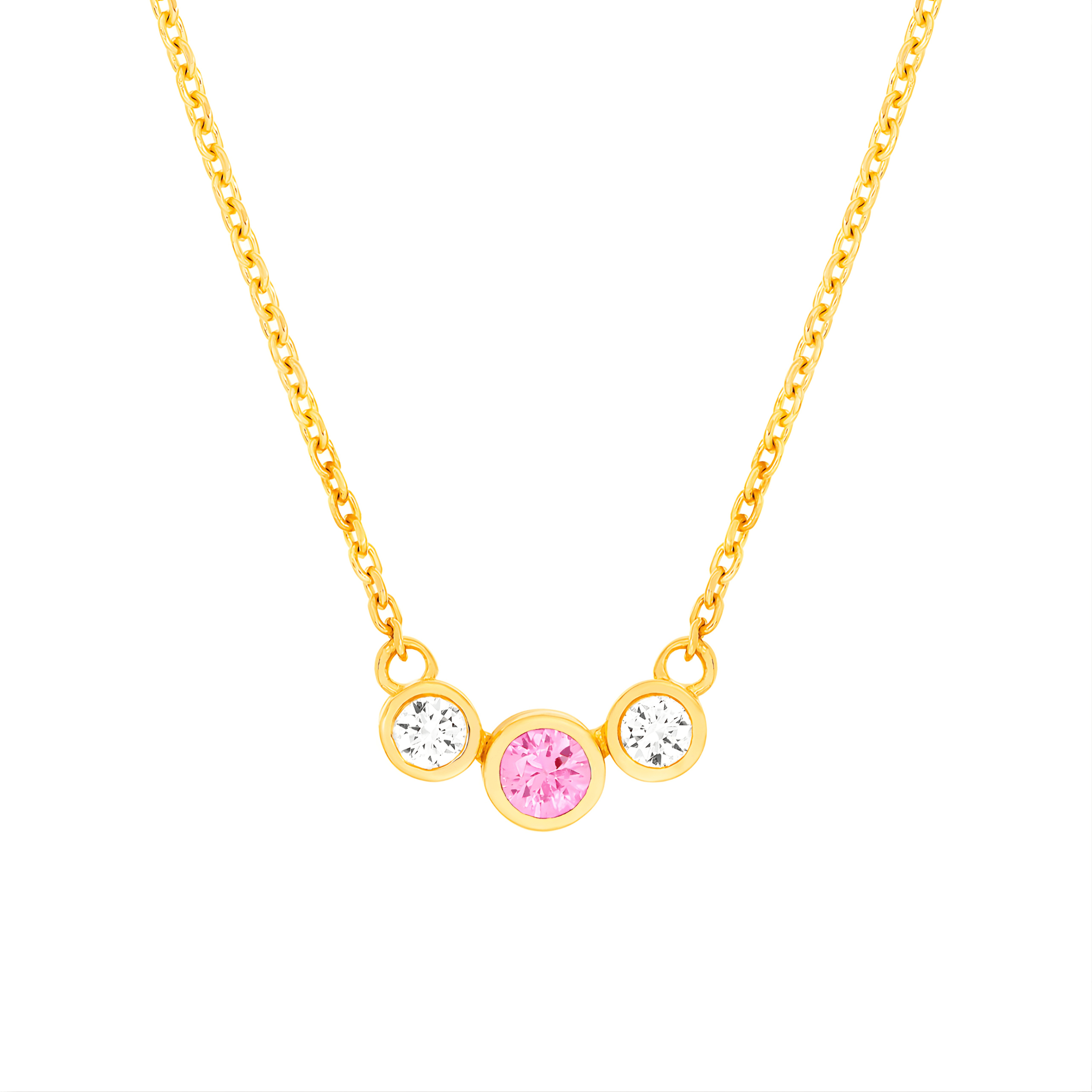 3.5mm Pink Sapphire & 1/5tcw Diamond Bezel Necklace