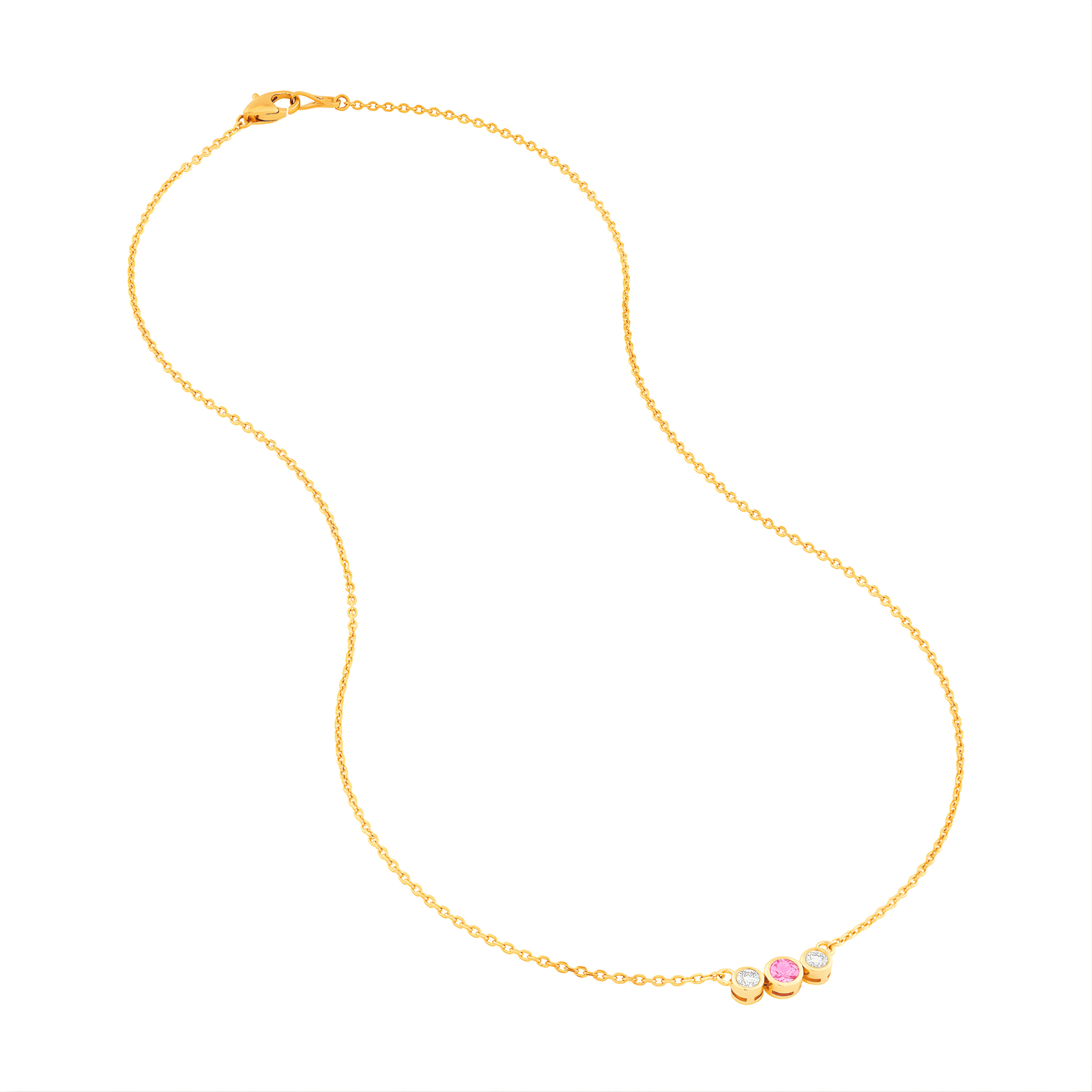 3.5mm Pink Sapphire & 1/5tcw Diamond Bezel Necklace