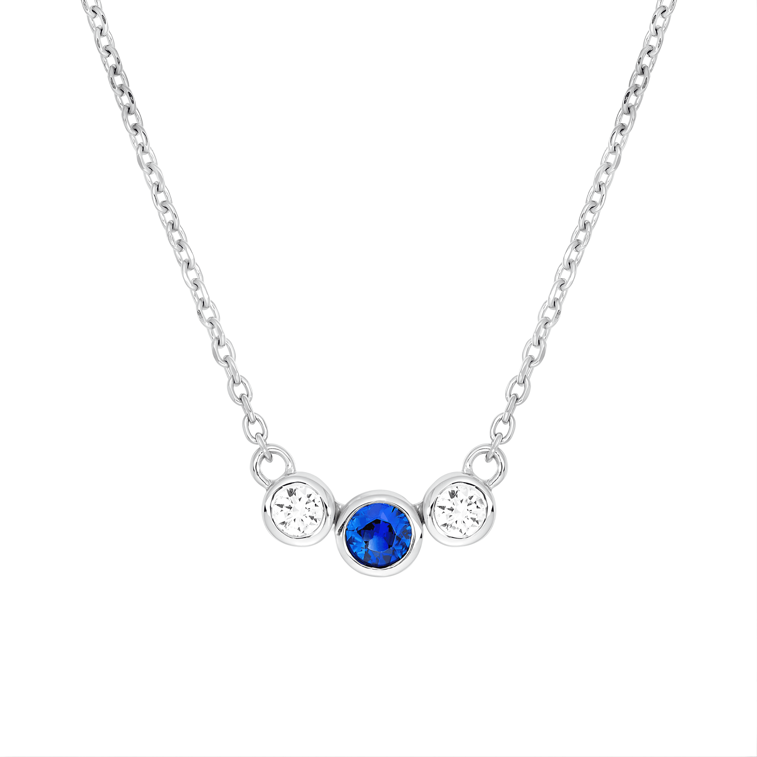 3.5mm Blue Sapphire & 1/5tcw Diamond Bezel Necklace