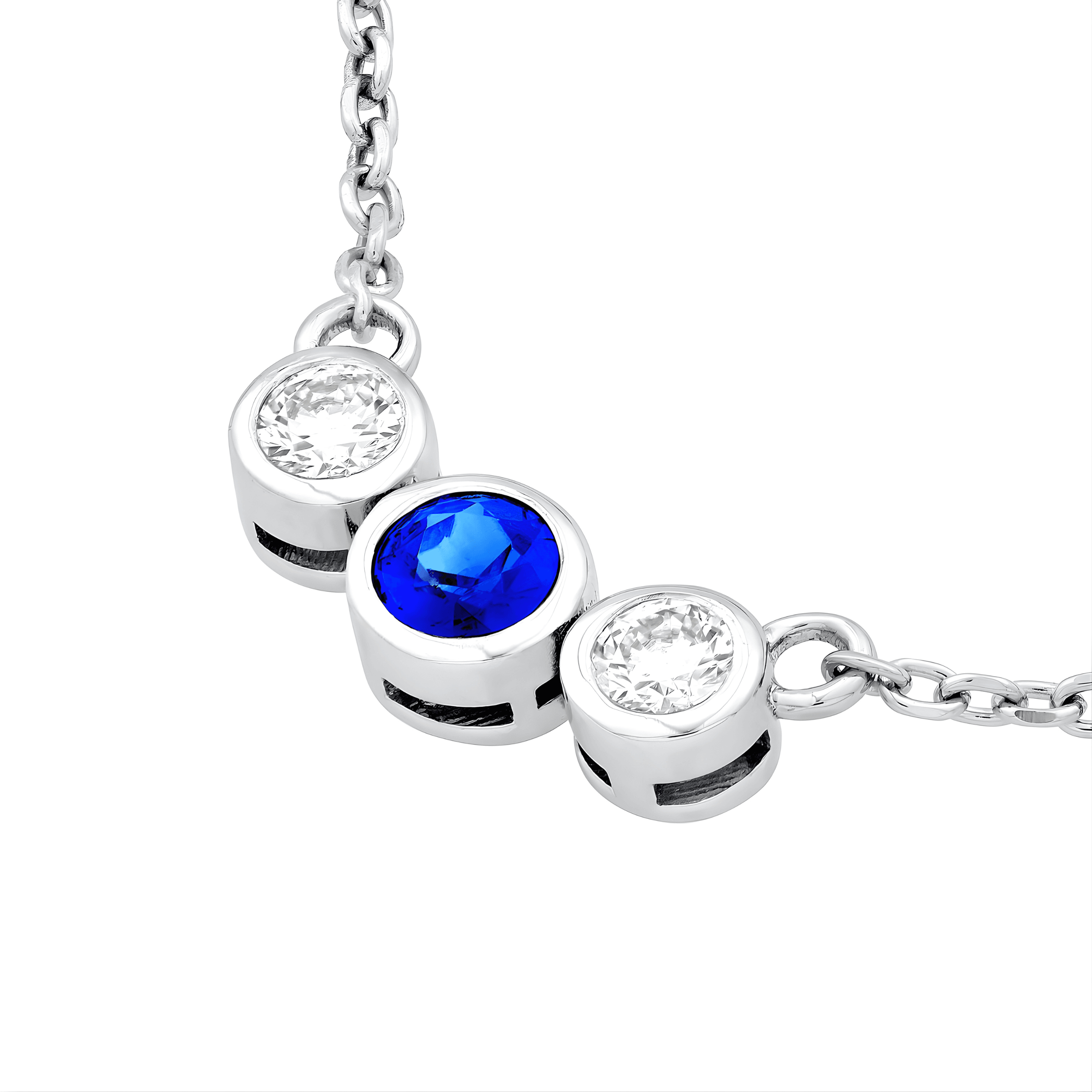 3.5mm Blue Sapphire & 1/5tcw Diamond Bezel Necklace