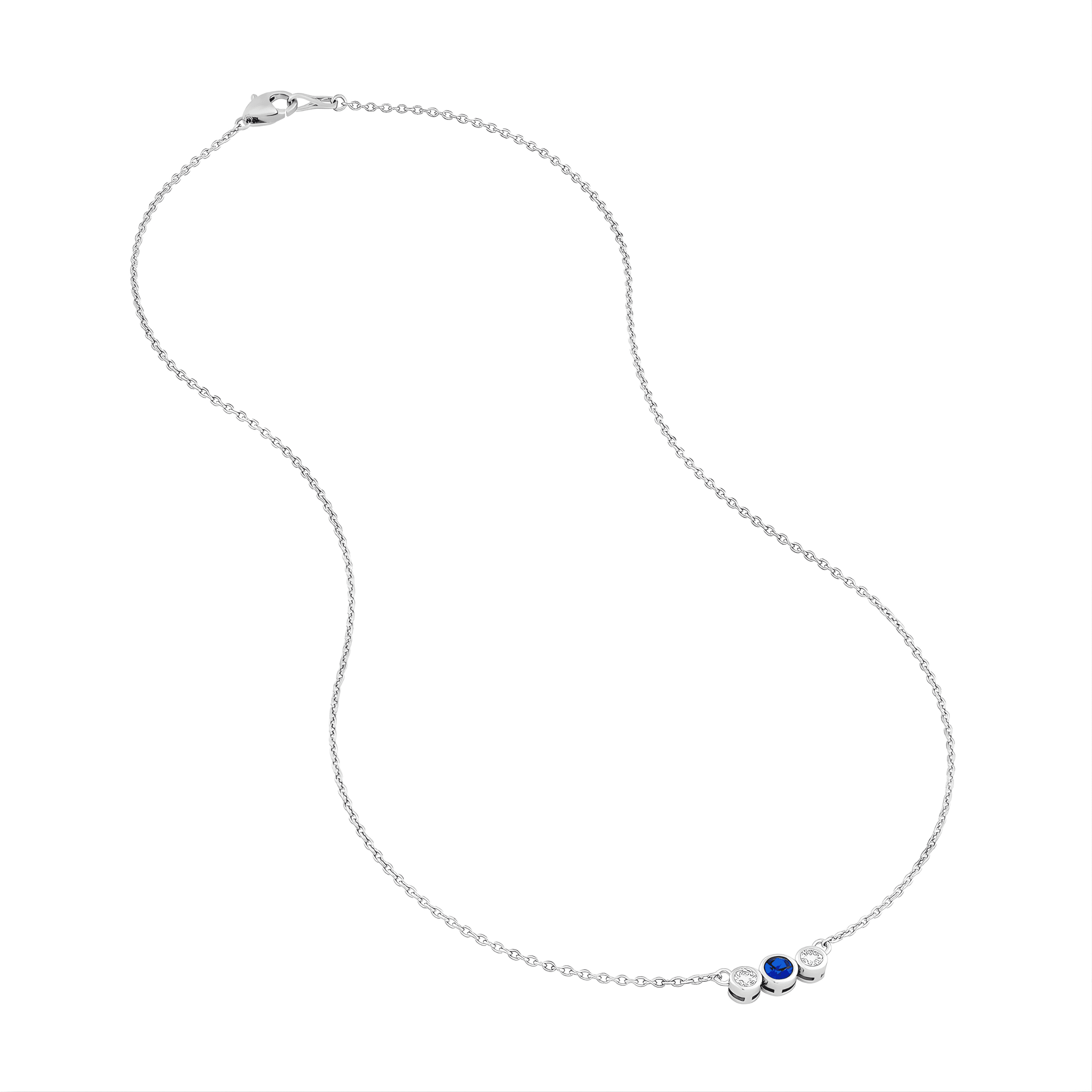 3.5mm Blue Sapphire & 1/5tcw Diamond Bezel Necklace
