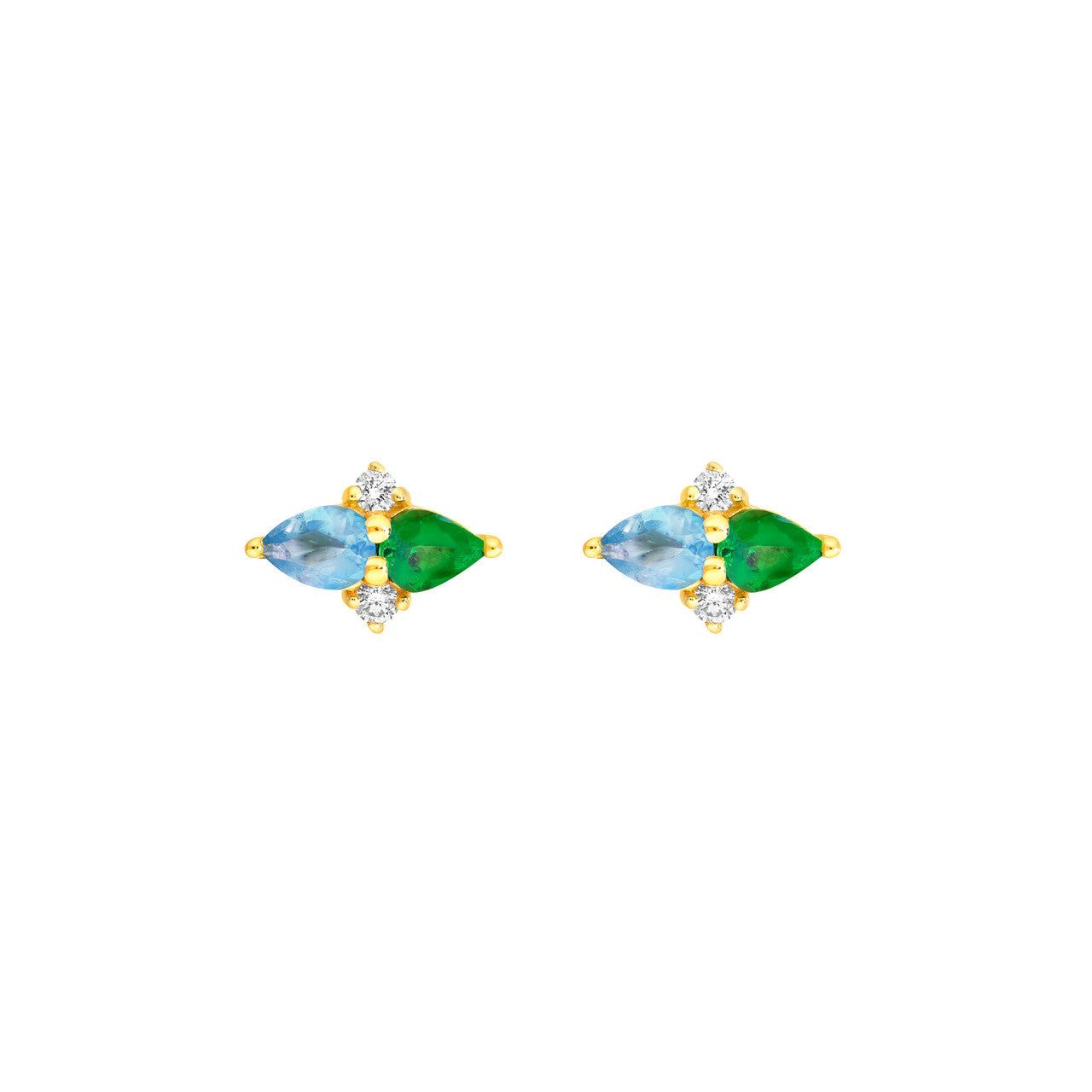 5/8tcw Pear Shape Aquamarine, Tsavorite & Diamond Earrings