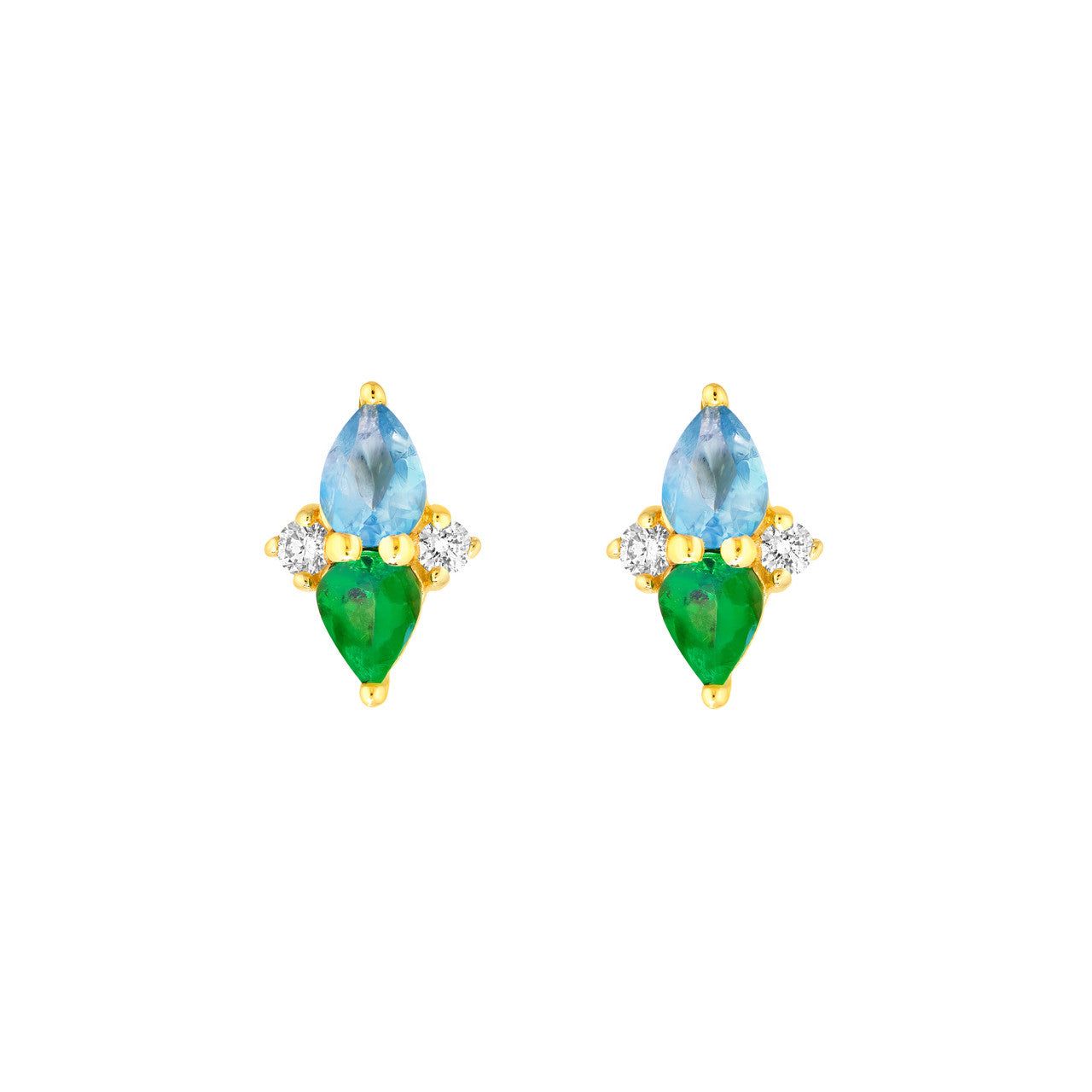 5/8tcw Pear Shape Aquamarine, Tsavorite & Diamond Earrings