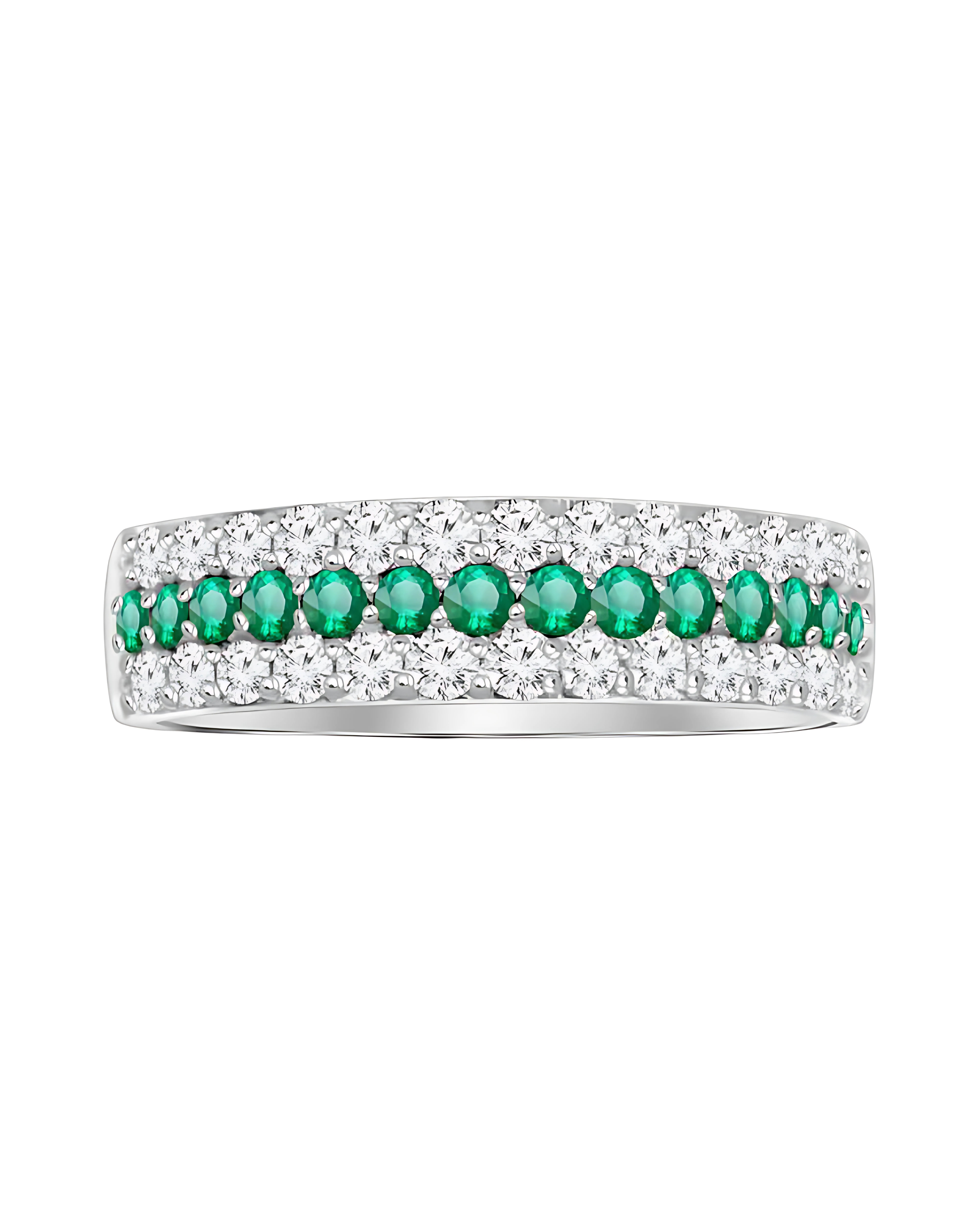 Emerald & Diamond Three Row Ring