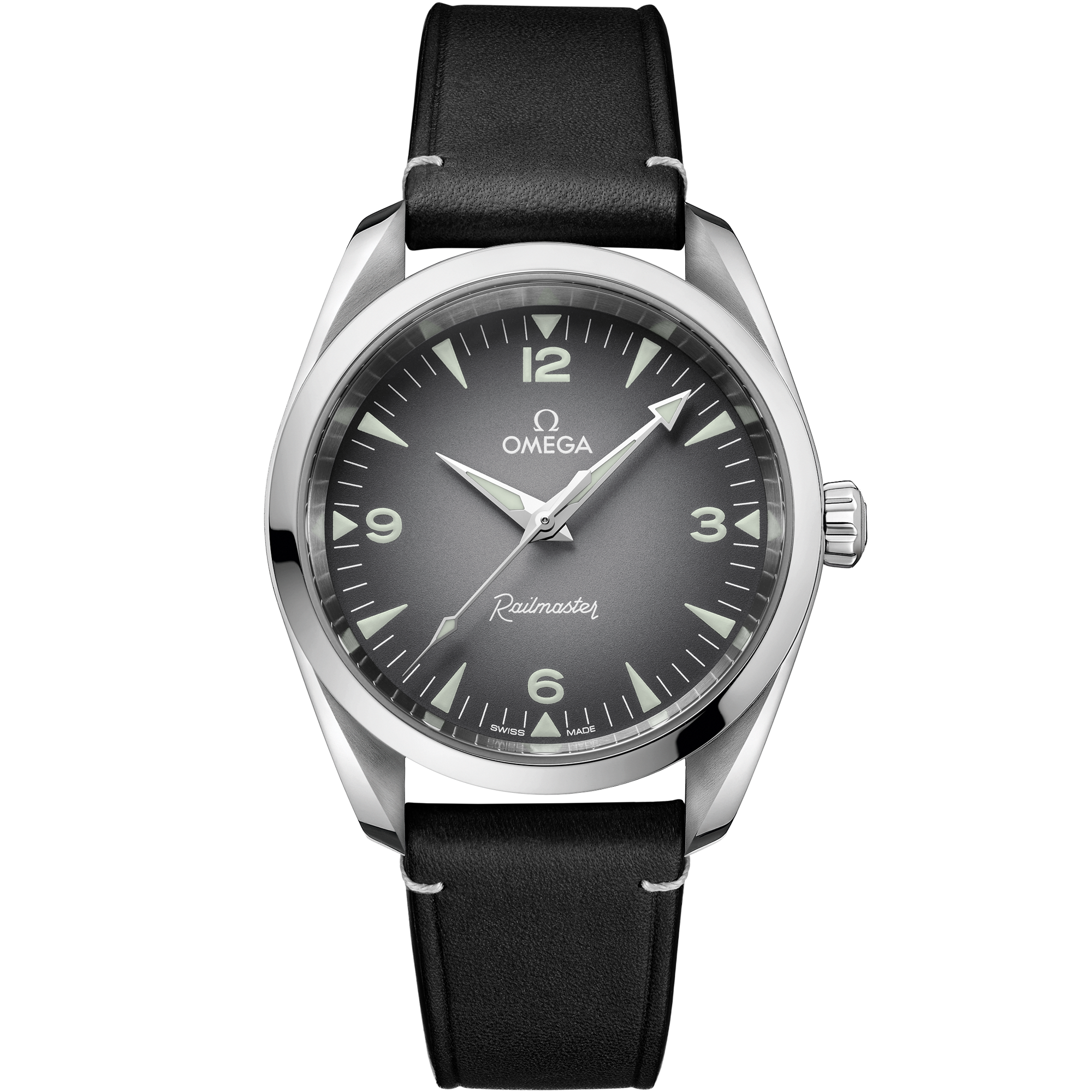 Omega Seamaster Railmaster 38 mm, steel on leather strap Self Winding Watch 235.12.38.20.06.001