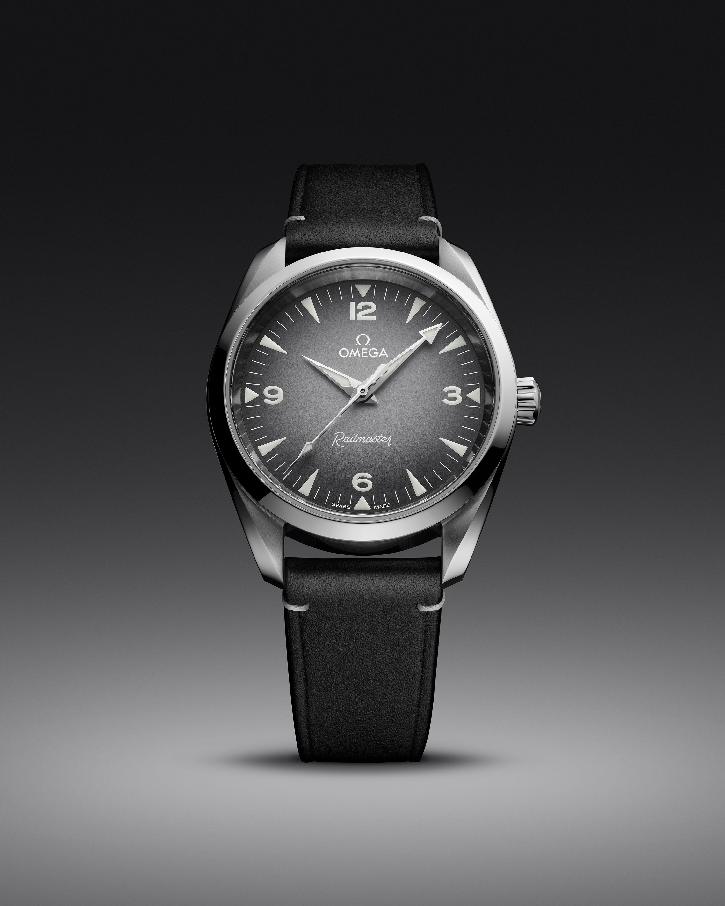 Omega Seamaster Railmaster 38 mm, steel on leather strap Self Winding Watch 235.12.38.20.06.001