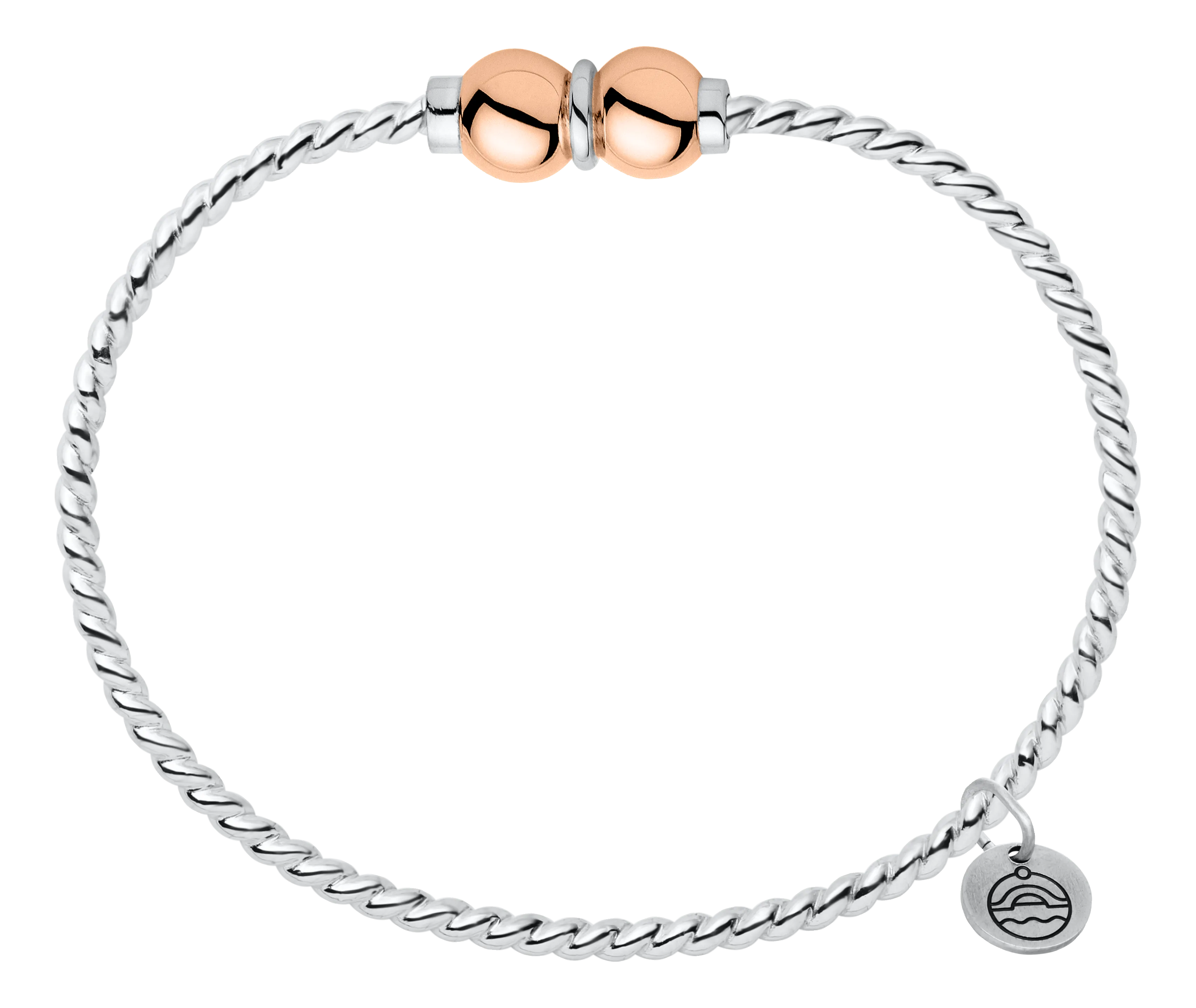 Cape Cod Sterling Silver Double Rose Gold Ball Twisted Bangle Bracelet