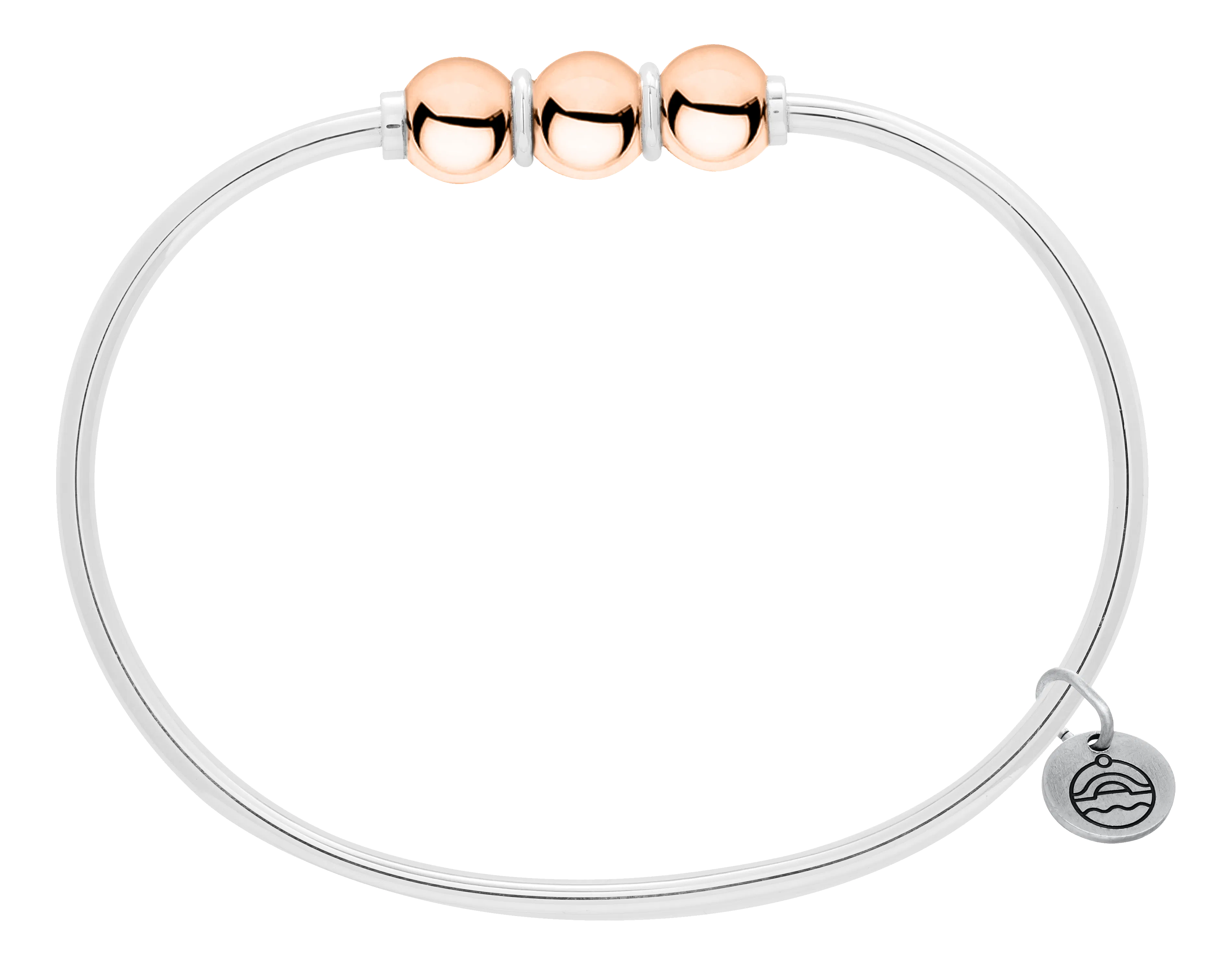 Cape Cod Sterling Silver & Three Rose Gold Balls Bangle