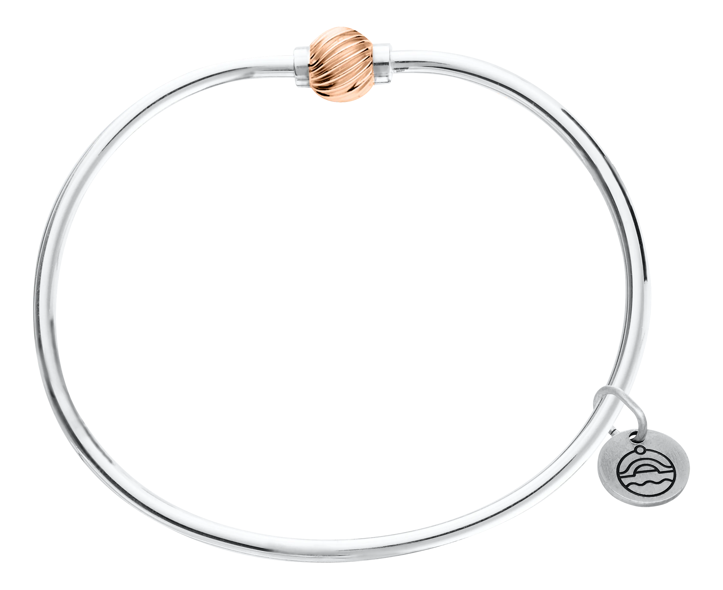 Cape Cod Sterling Silver Single Twisted Rose Gold Ball Bangle