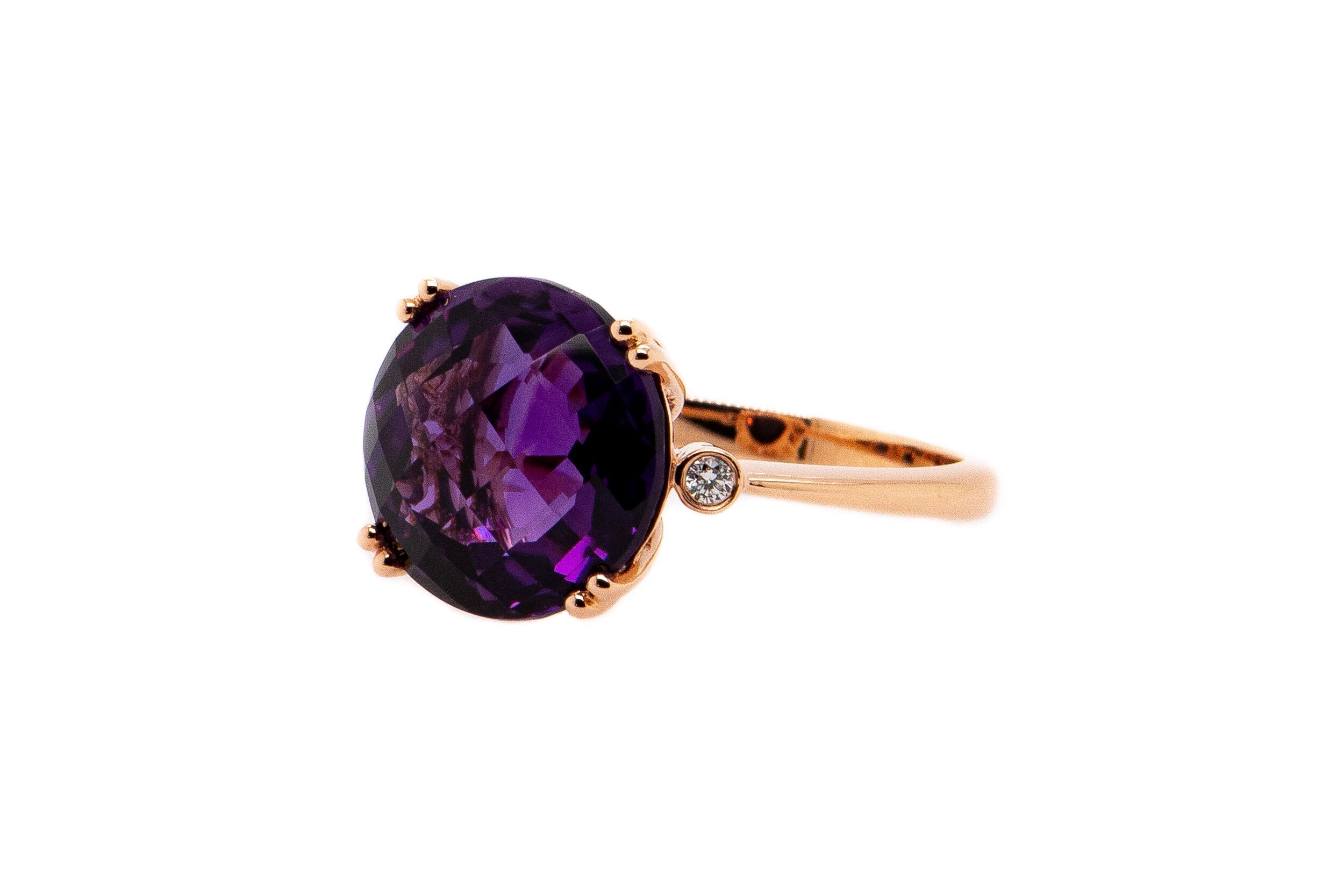 14kt Rose Gold Amethyst and Diamond Ring