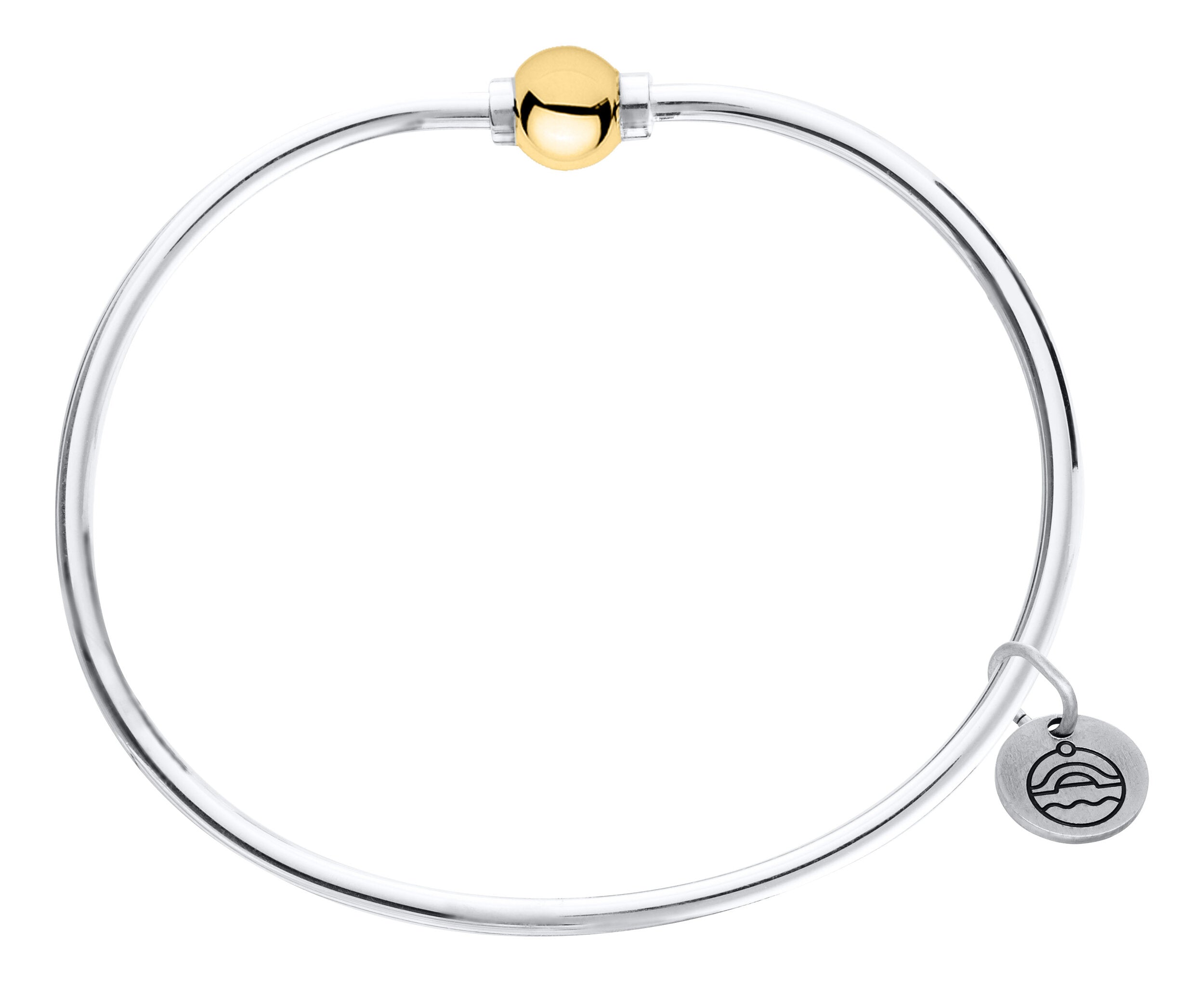 Cape Cod Sterling Silver Single Gold Ball Bangle Bracelet