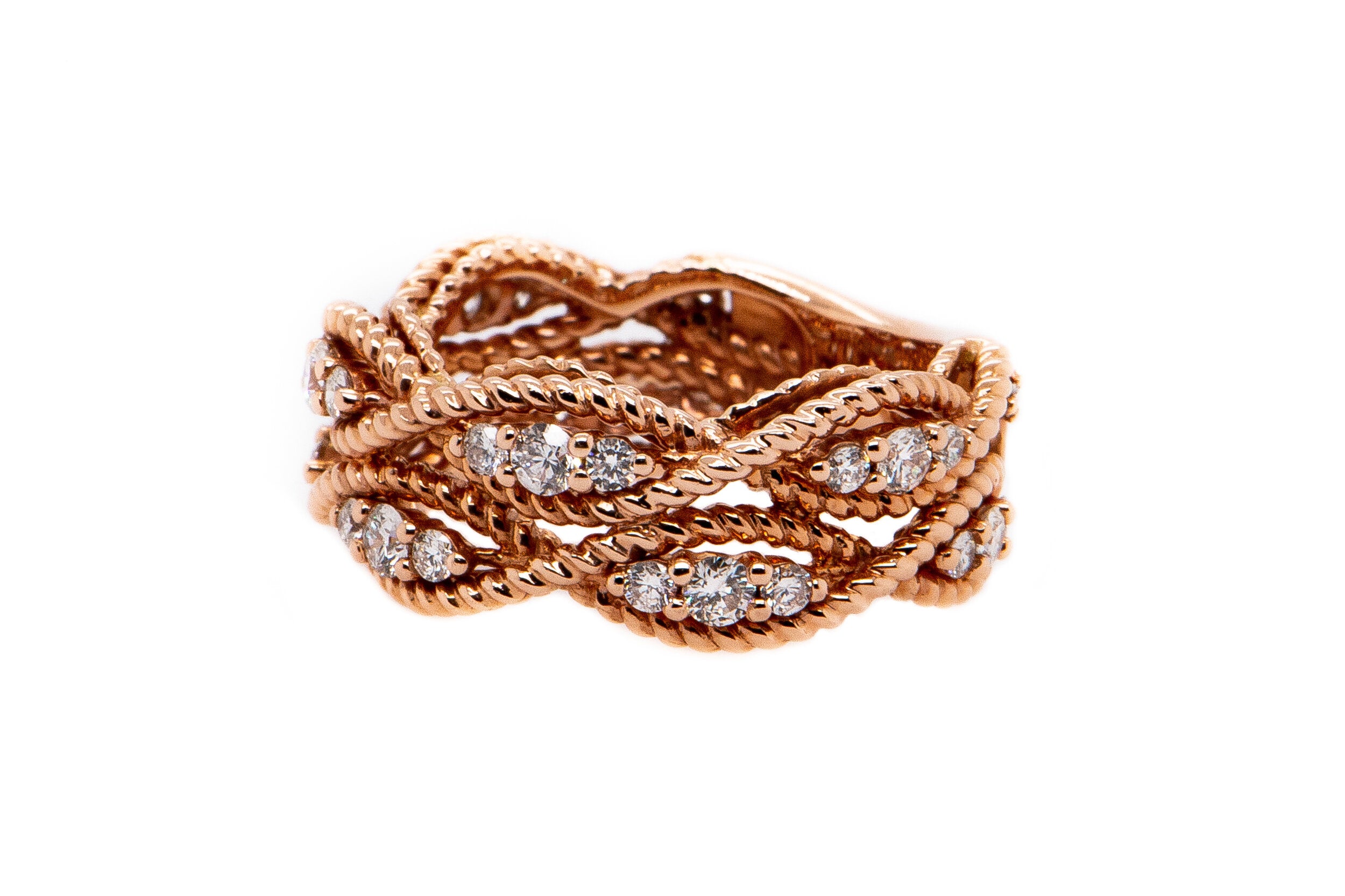 14k Rose Gold Double Row Cable Diamond Ring